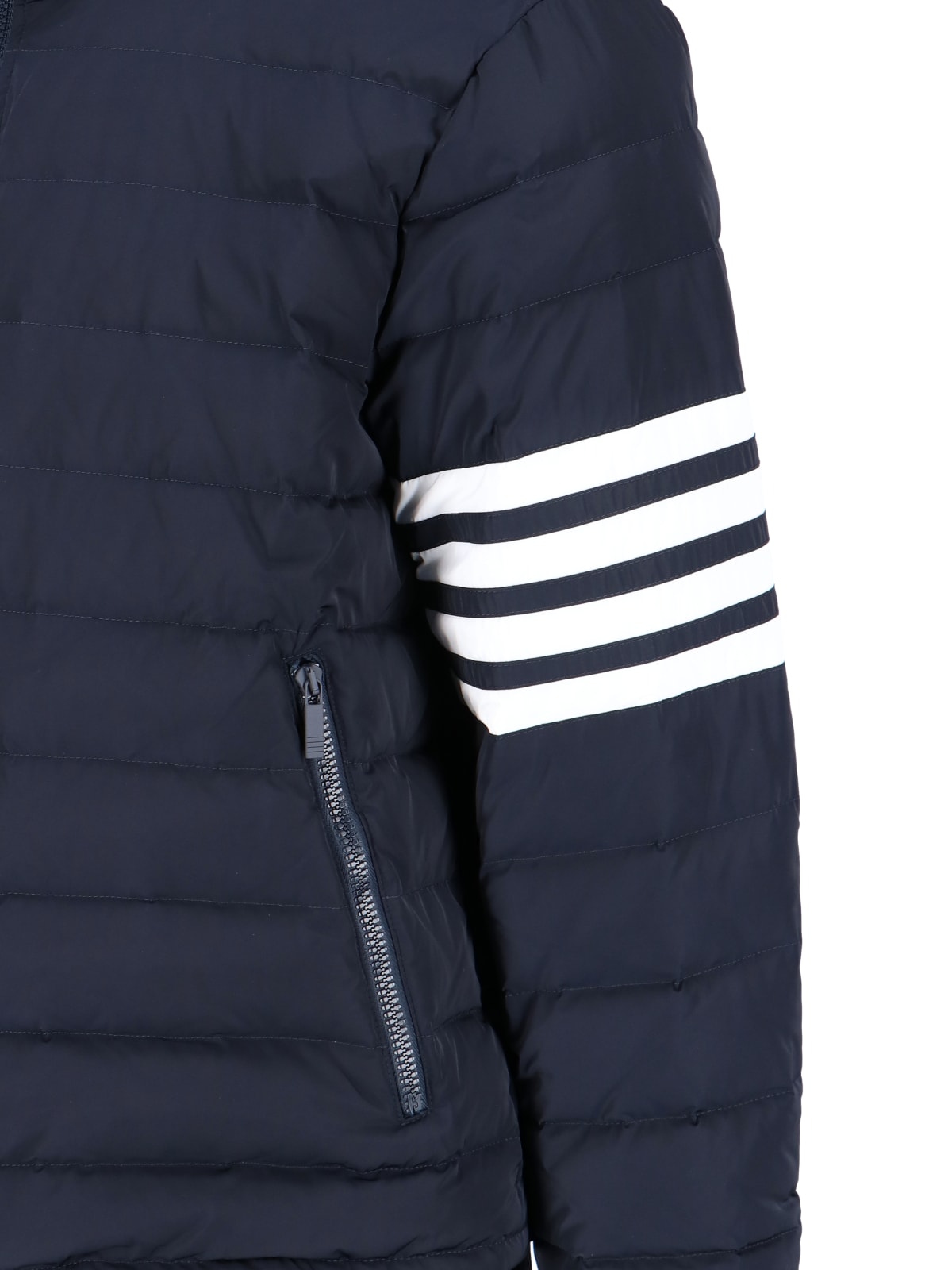 Shop Thom Browne - Striped Detail Down Jacket In Blue