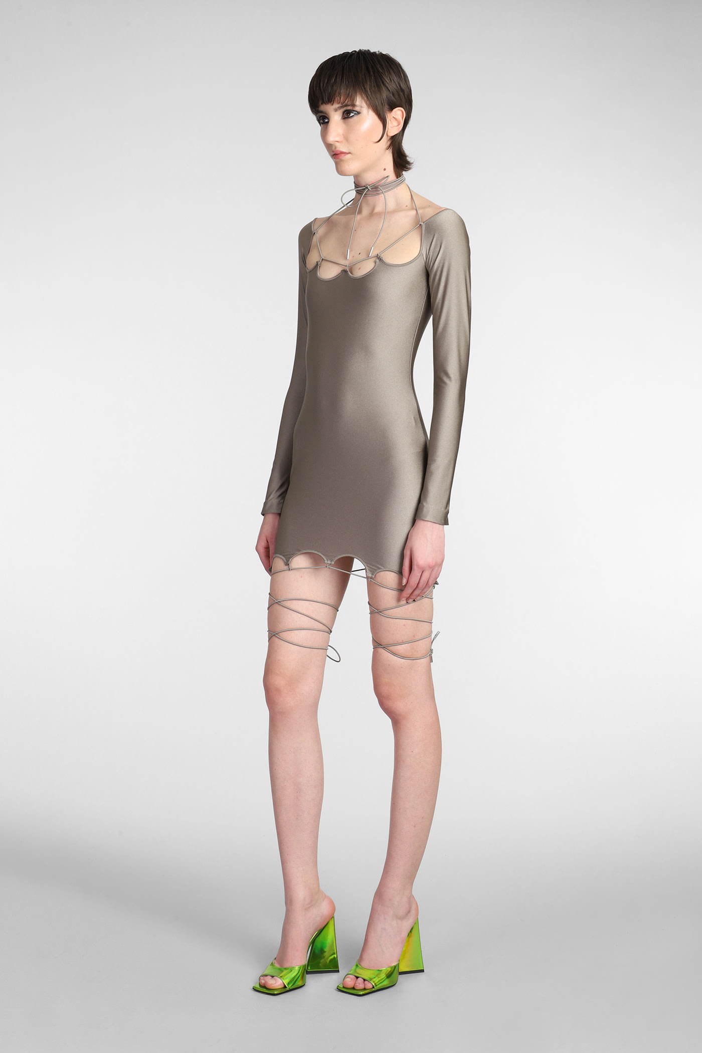 Attico ''lyna'' Military Mini Dress In Brown