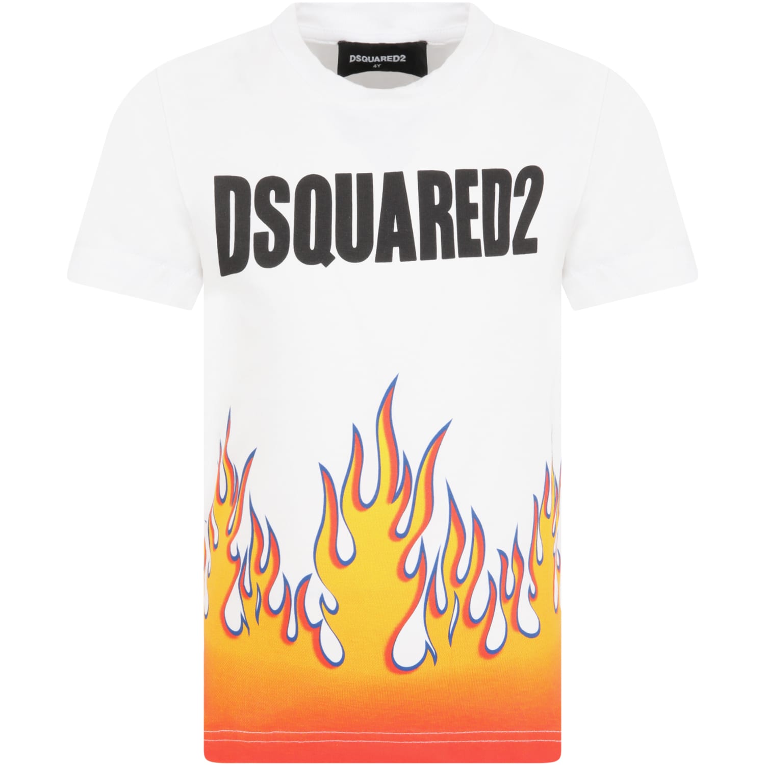 DSQUARED2 WHITE T-SHIRT FOR BOY WITH FLAMES,DQ0198 D00XK D2T652U DQ100