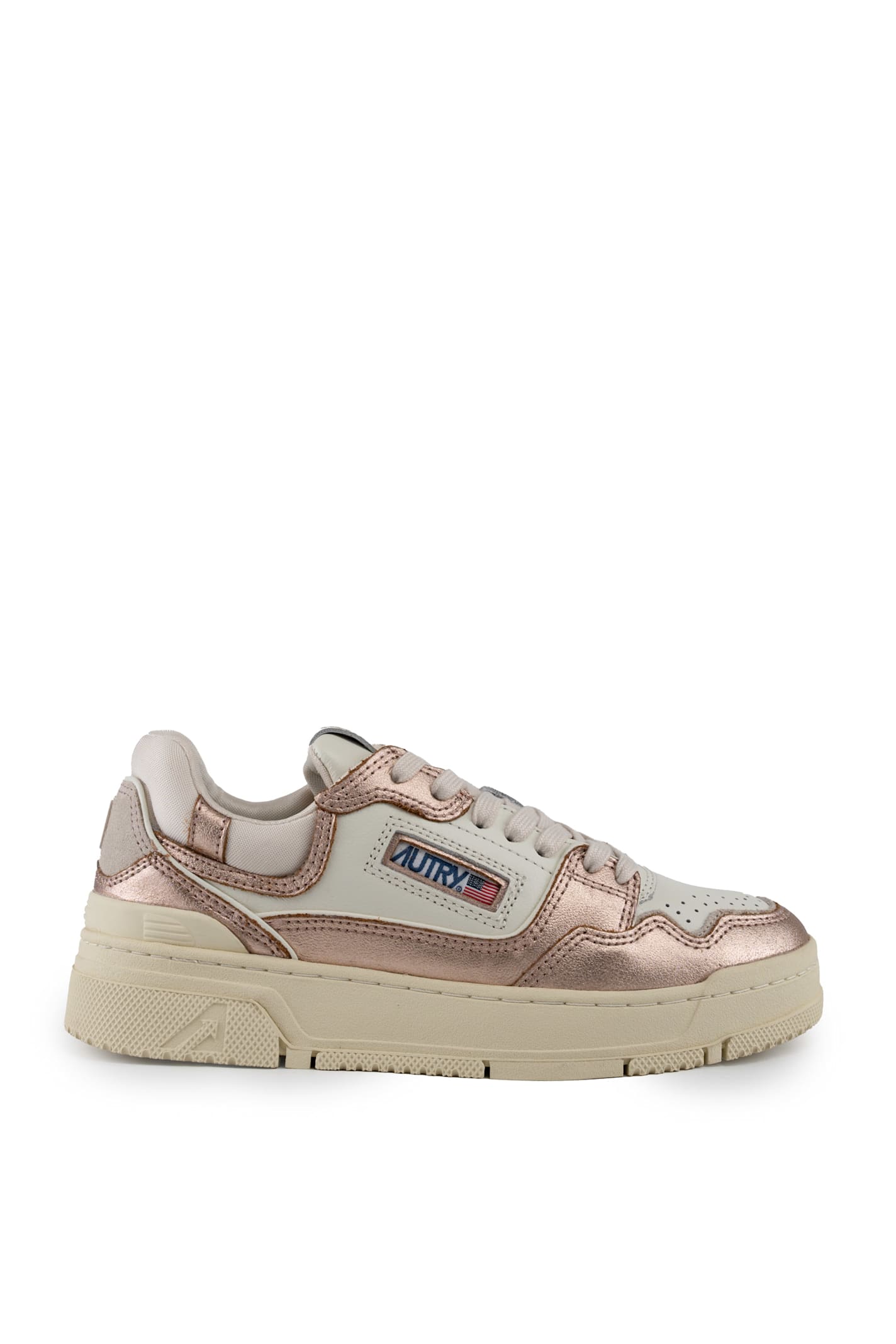Shop Autry Clc Sneakers In Metal Leather In Met/bot Wht/copper