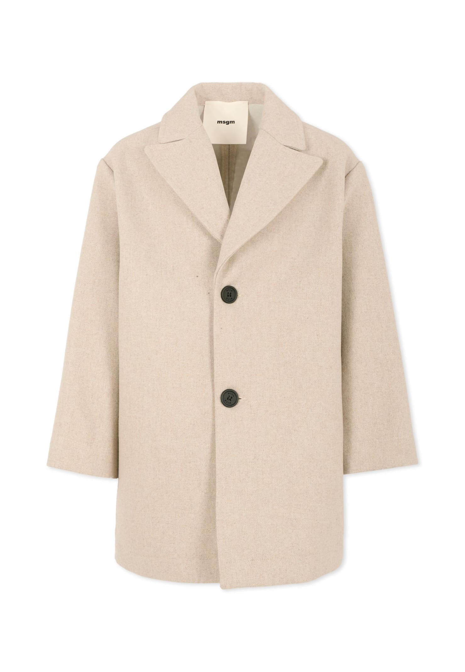 Msgm Grey Coat For Kids With Patch In Brown