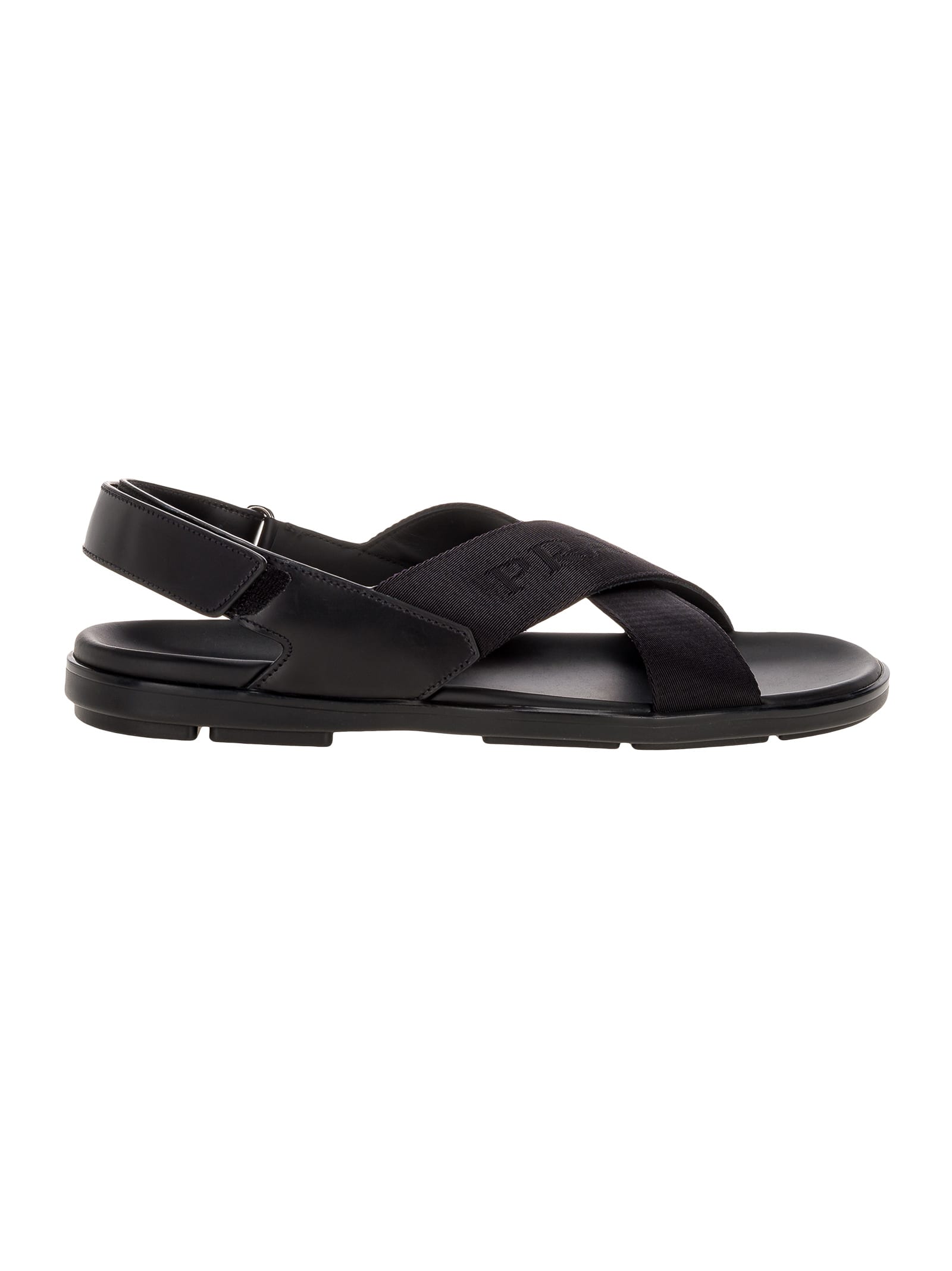 PRADA DOUBLE CRISSCROSS BAND SANDALS,2X30233L74F0002