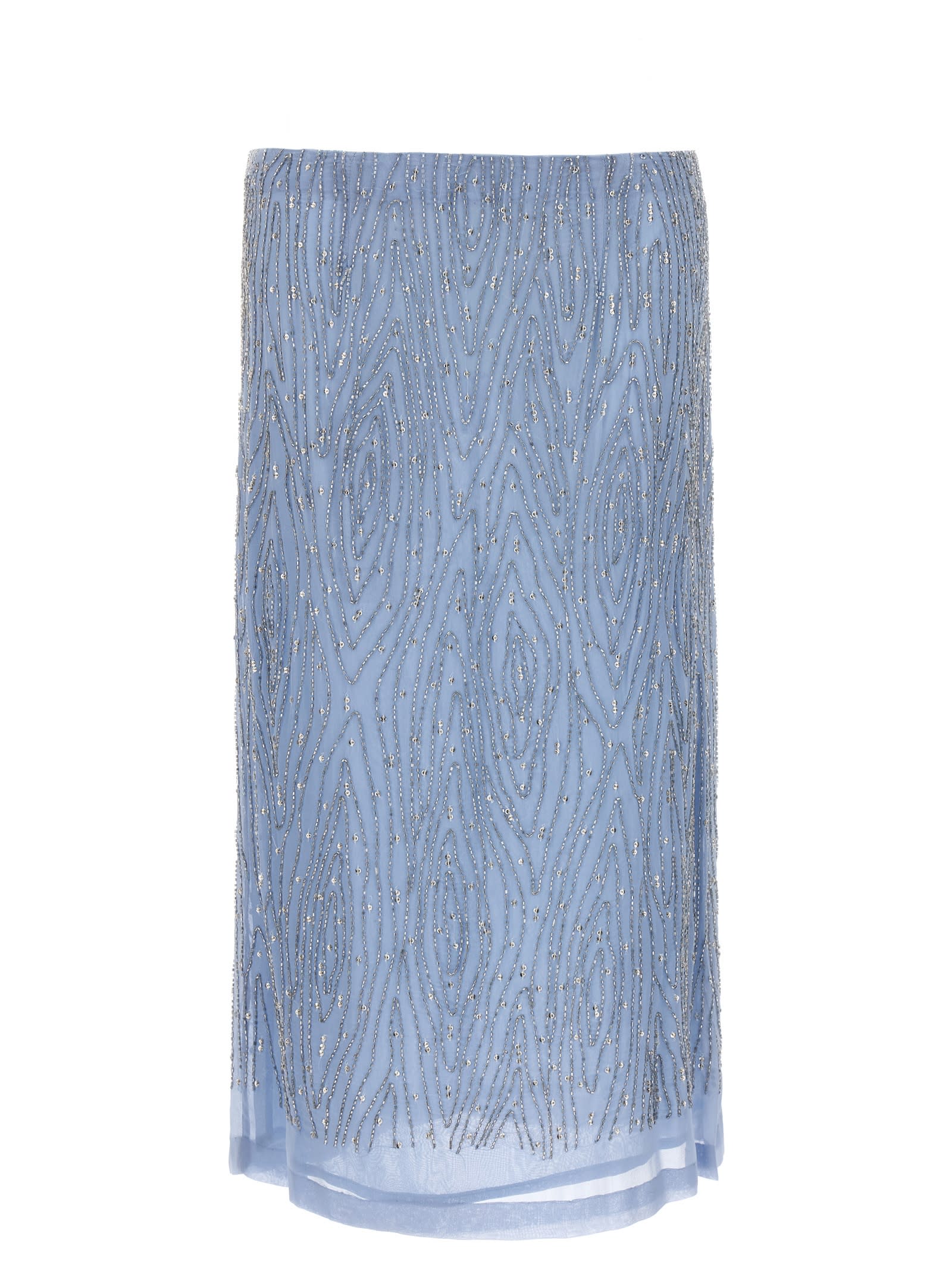 Shop P.a.r.o.s.h Sequins And Beads Skirt In Azzurro