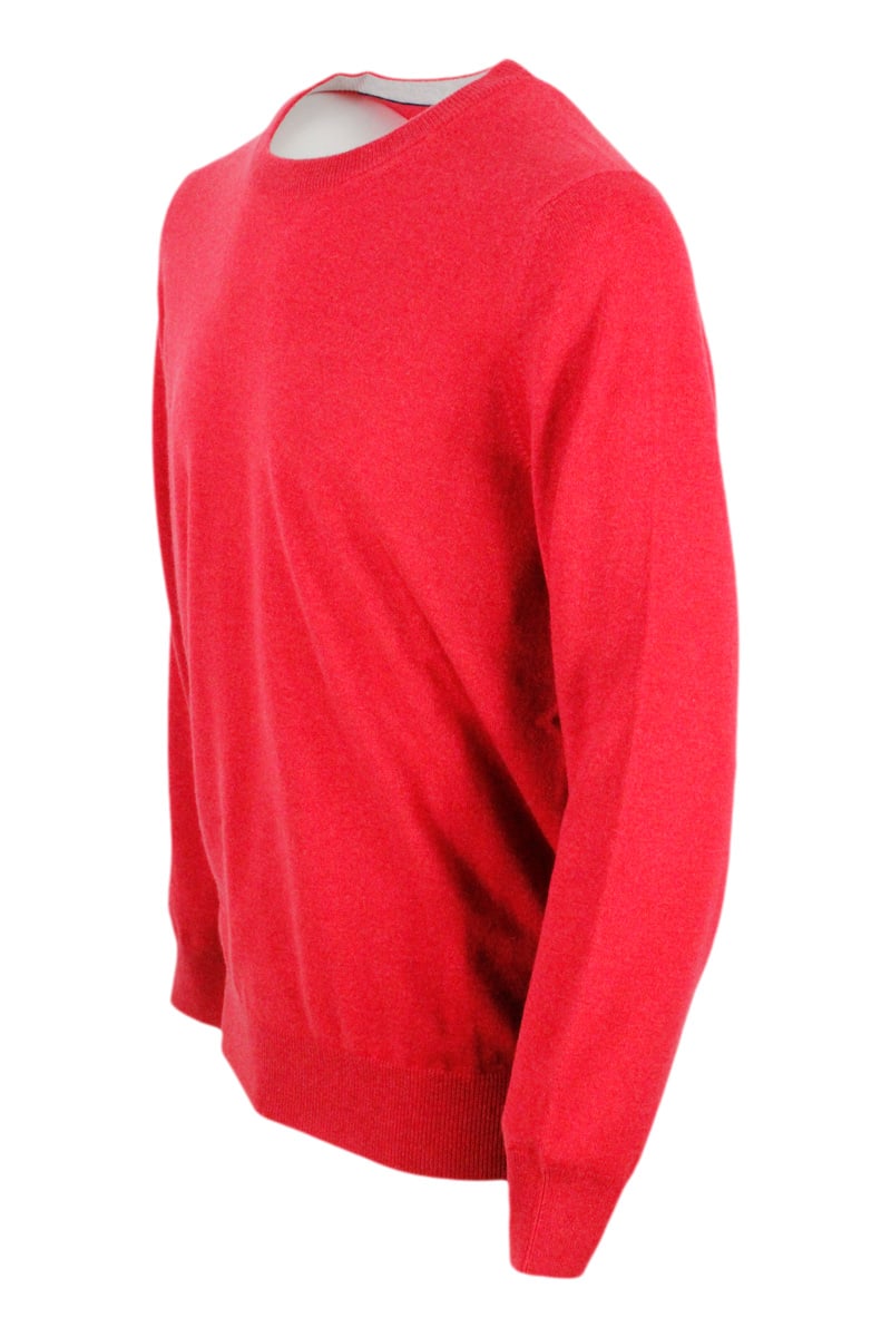 Shop Brunello Cucinelli Long-sleeved Crew-neck Sweater In Fine 2-ply 100% Cashmere In Red Magenta