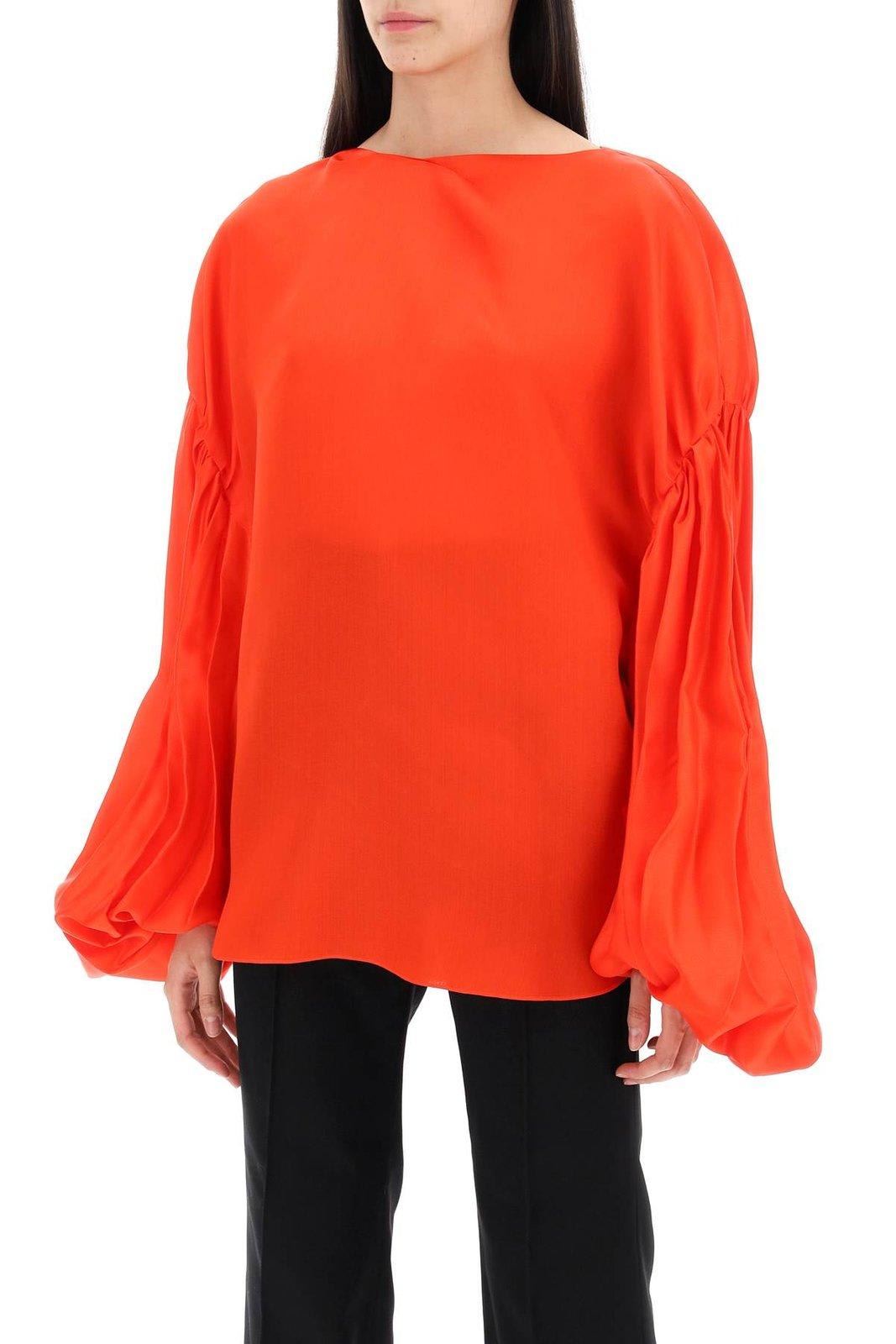 Shop Khaite The Quico Puff-sleeved Blouse In Red