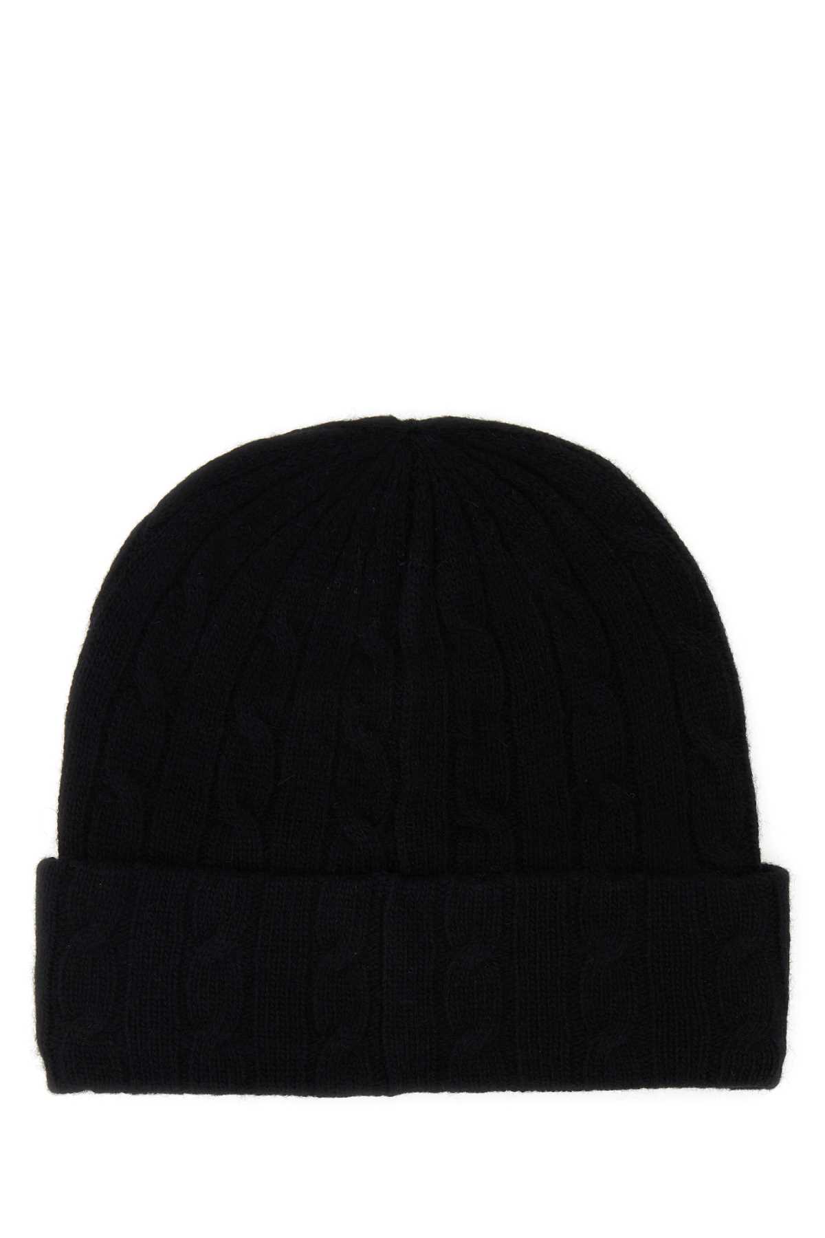 Shop Polo Ralph Lauren Black Wool Blend Beanie Hat In 001