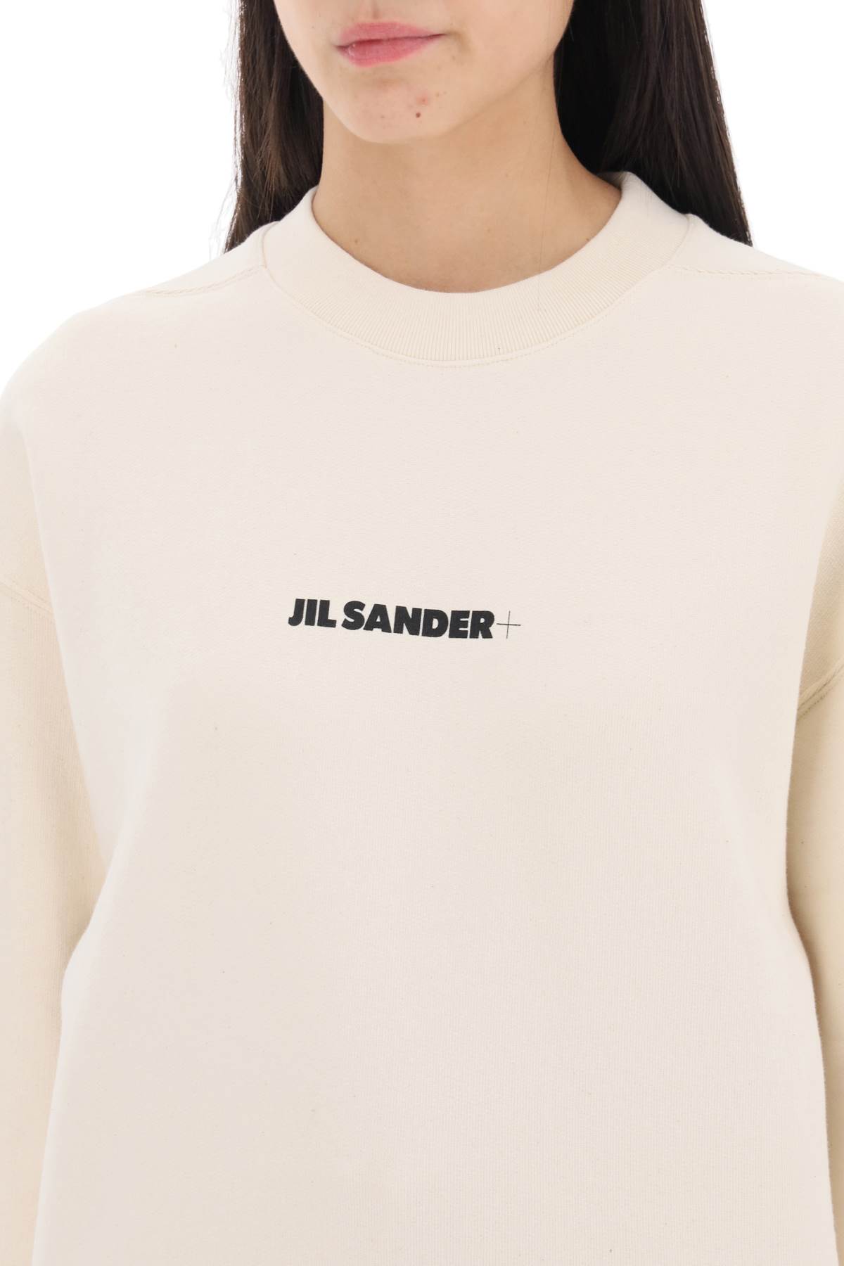 Jil Sander Logo Print Crewneck Sweatshirt In Beige