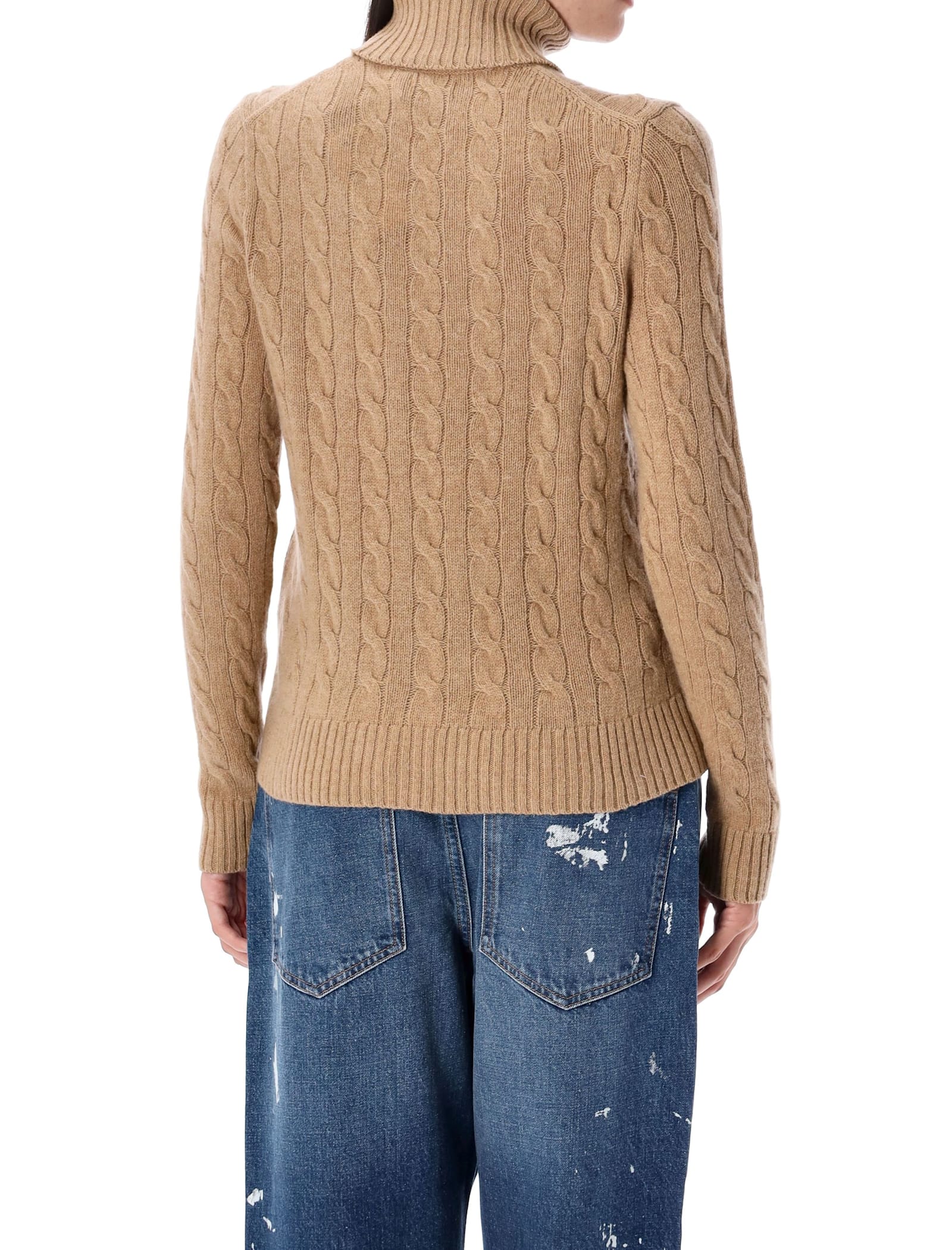 Polo Ralph Lauren Wool And Cashmere Cable-knit Turtleneck In Brown