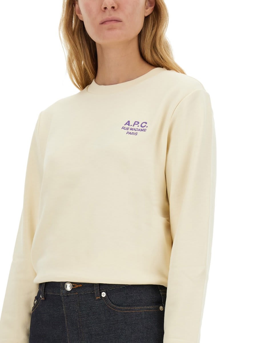 Shop Apc Rue Madame Logo Embroidered Crewneck Sweatshirt In Alh Ecru/violet