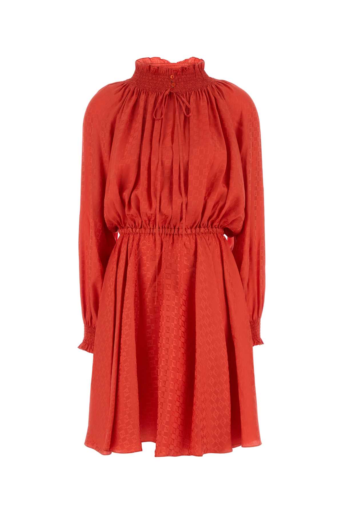 Fendi Mini Silk Dress Elastic Waistband In Red