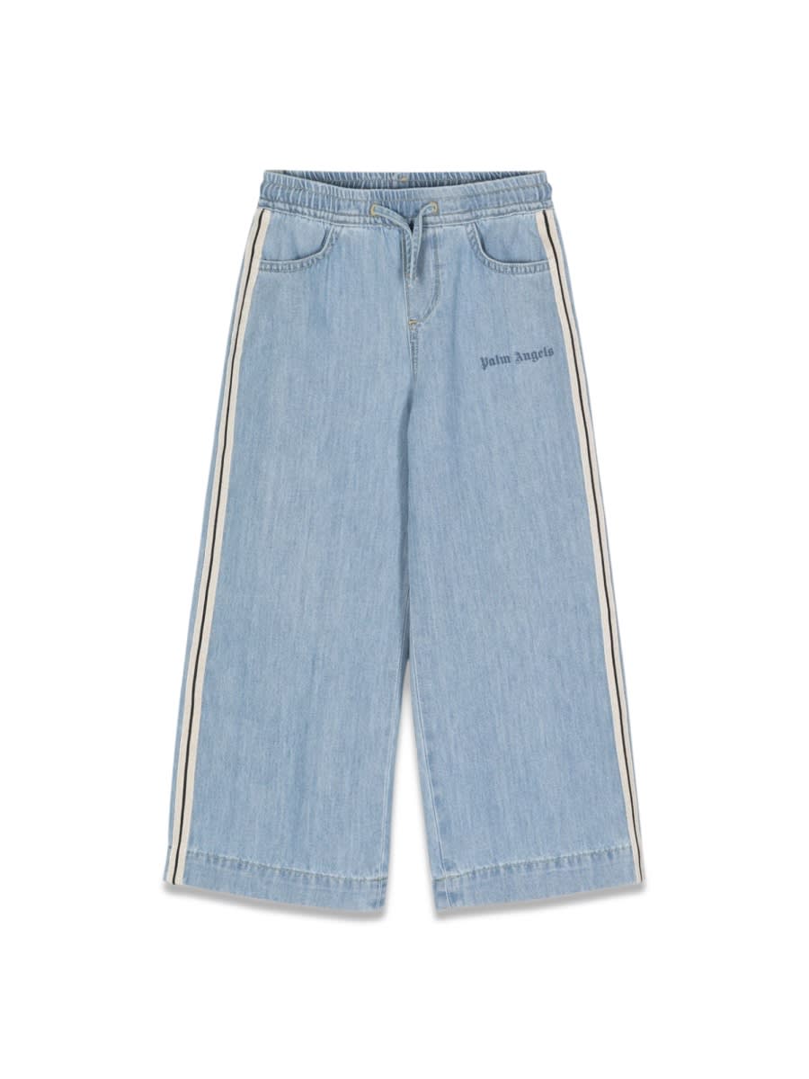 Shop Palm Angels Pa Track Wideleg Chambraypant In Blue