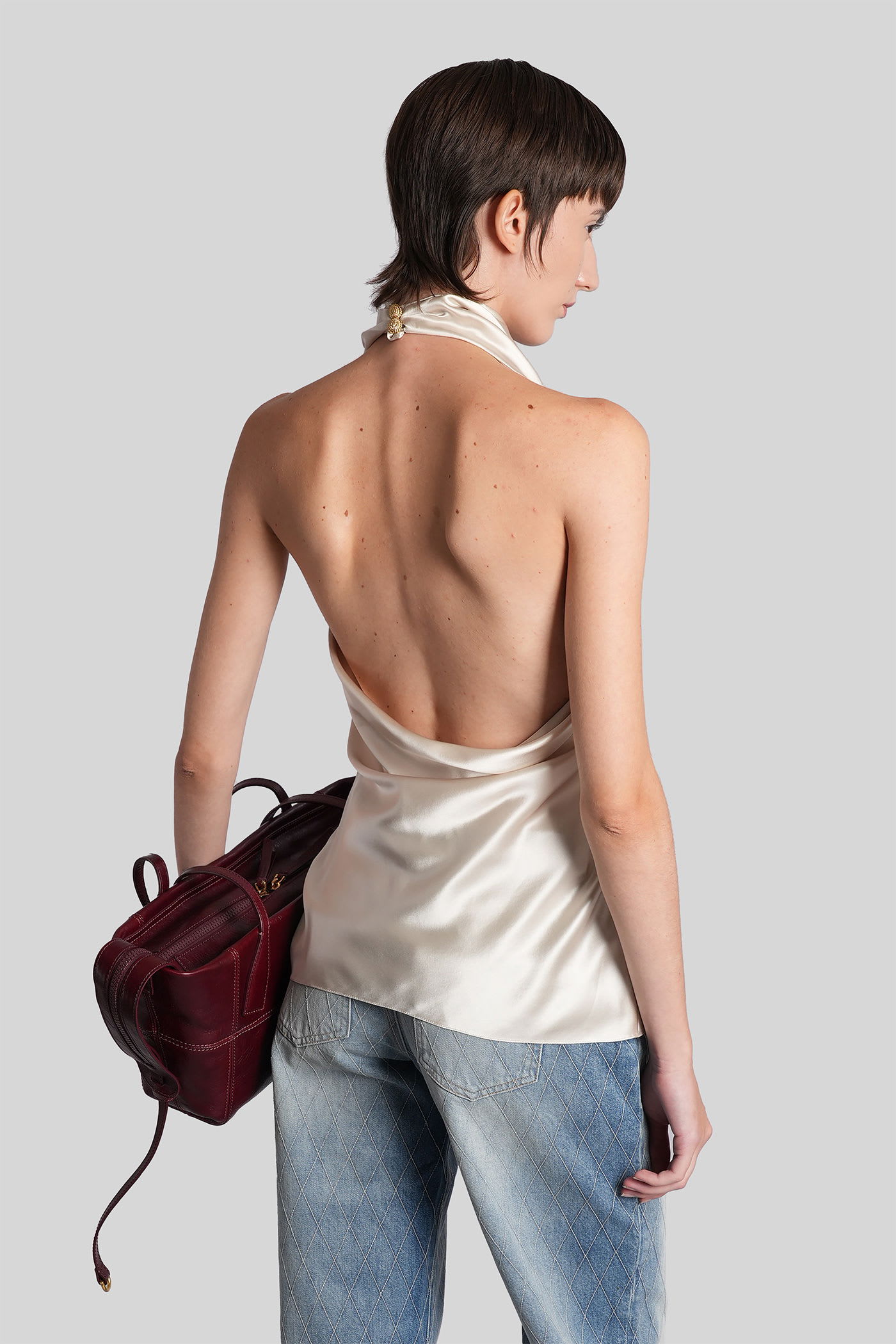 Balmain Topwear In Beige Silk In White