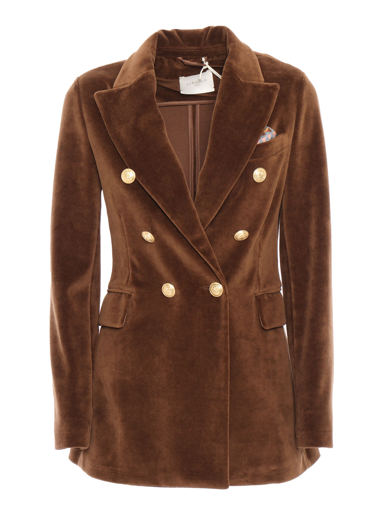 Shop Circolo 1901 Velvet Double Breasted Jacket In Brown