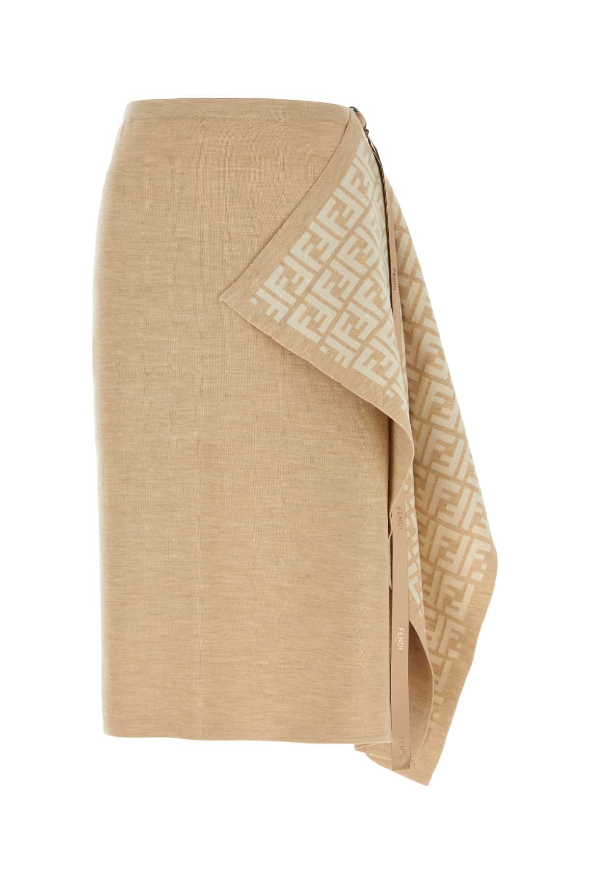 Shop Fendi Camel Wool Blend Skirt In Buff