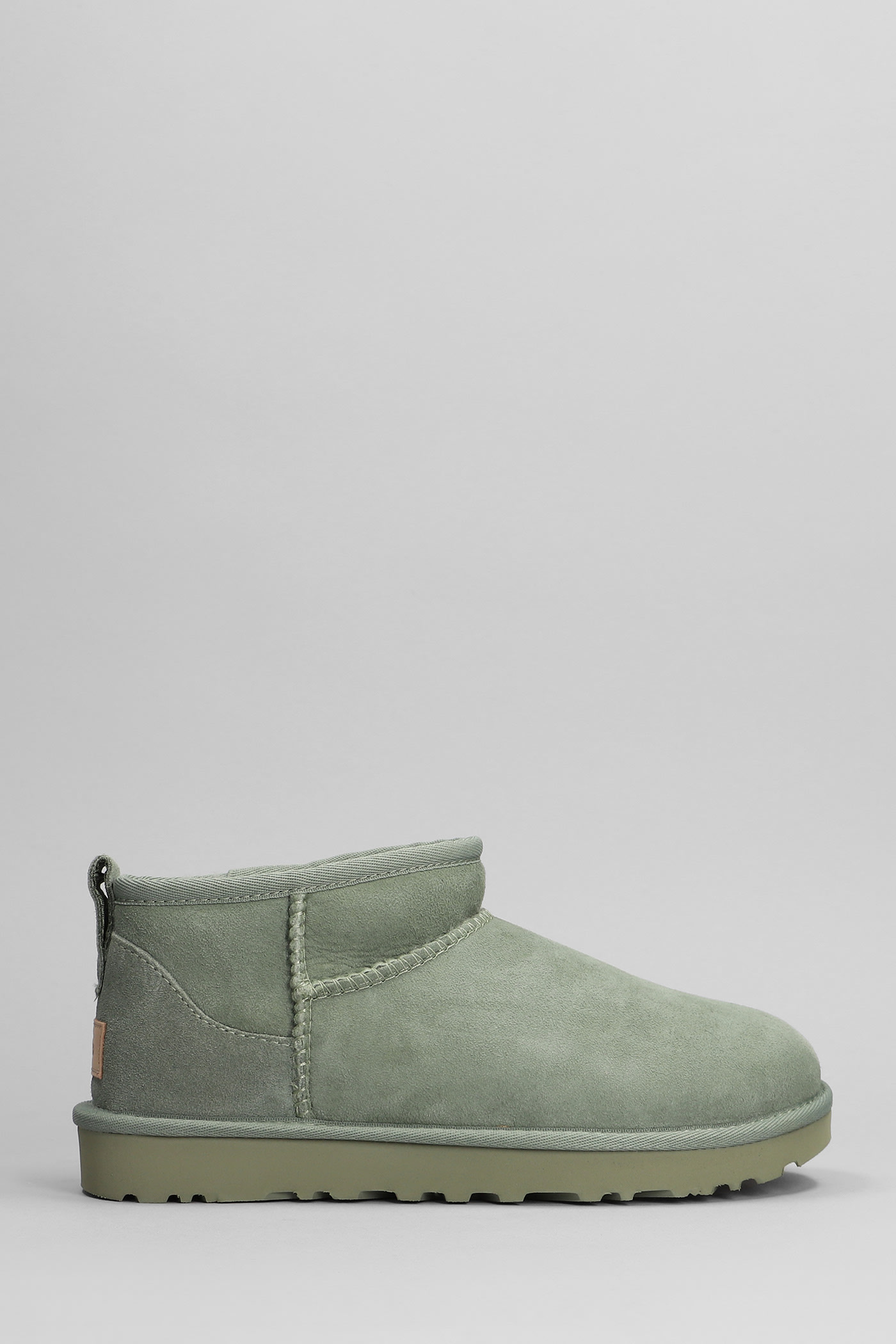 Classic Ultra Mini Low Heels Ankle Boots In Green Suede