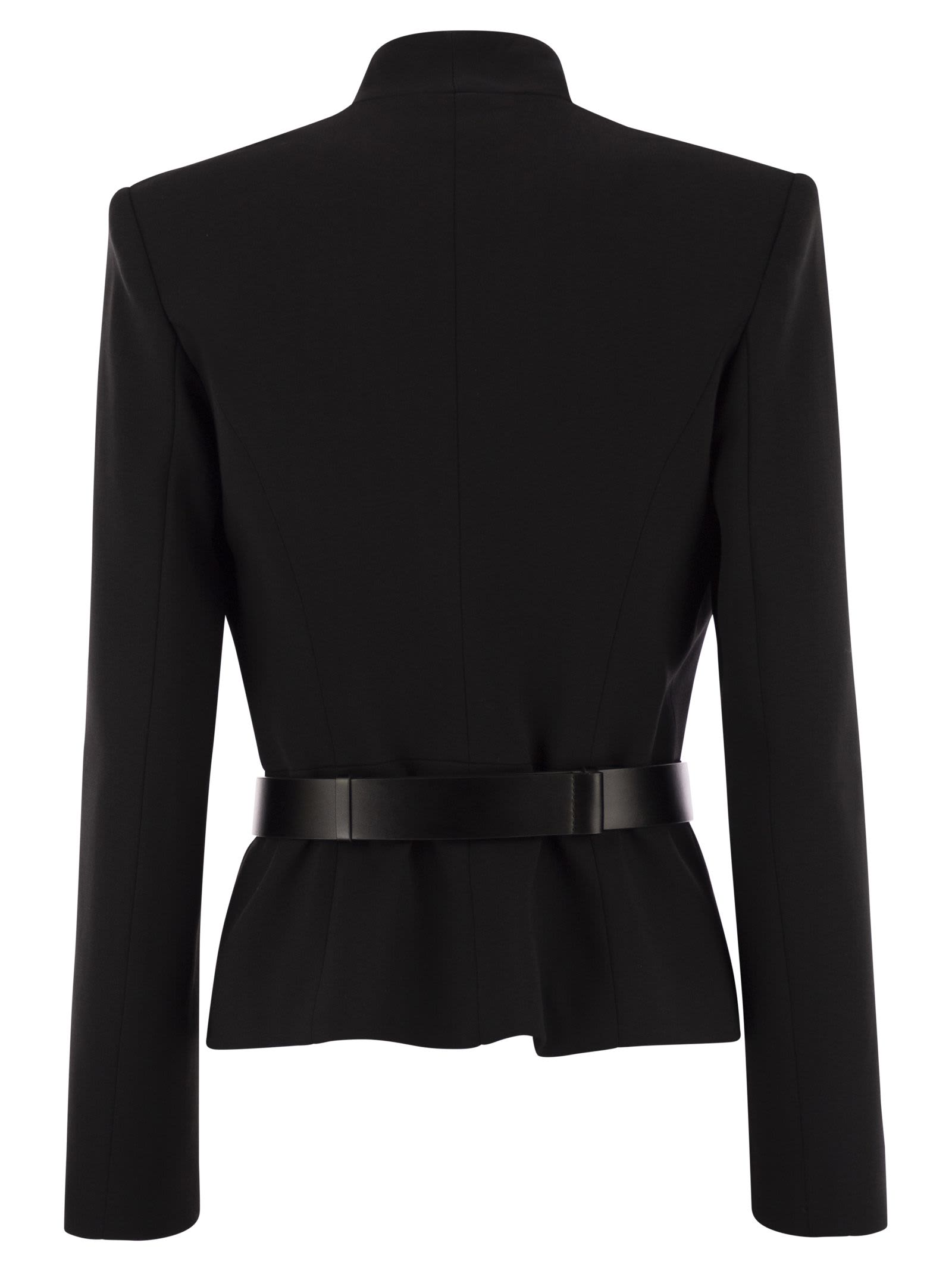 Elisabetta Franchi Crepe Jacket With Satin Lapels In Black