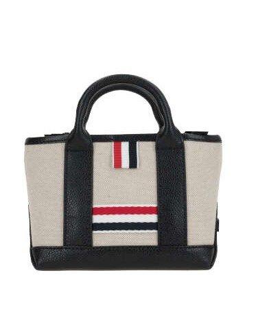 Shop Thom Browne Rwb Striped Mini Tote Bag In Black/grey