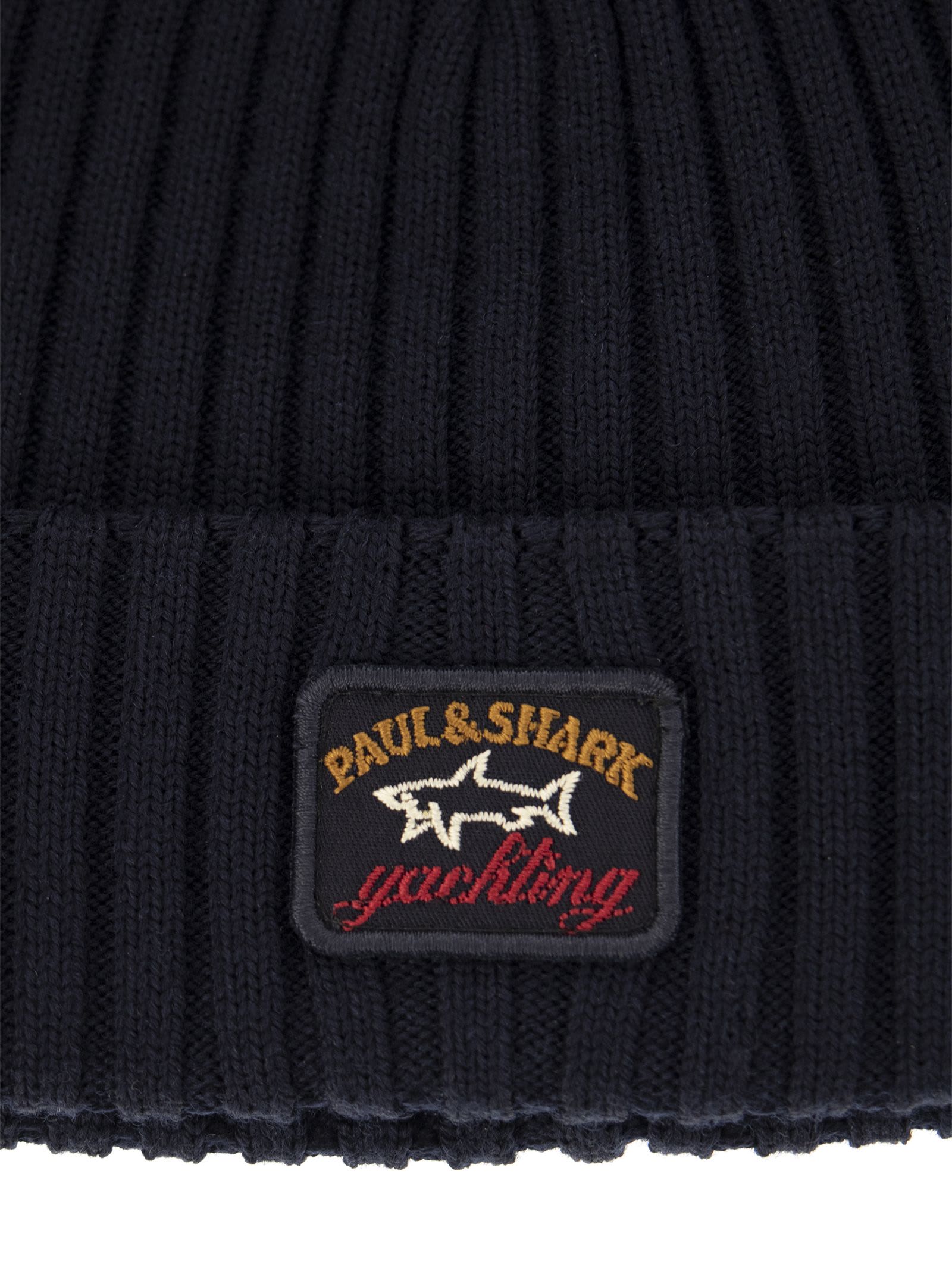 Shop Paul&amp;shark Iconic Coin Badge Ribbed Wool Hat Paul&shark In Blue