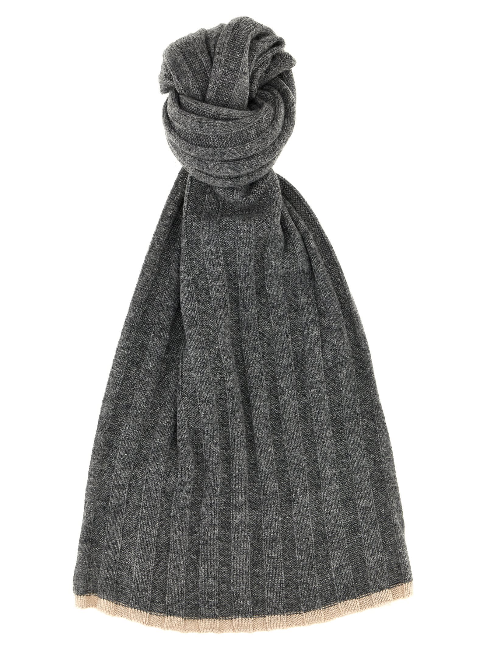 Shop Brunello Cucinelli Ribbed Scarf In Gray