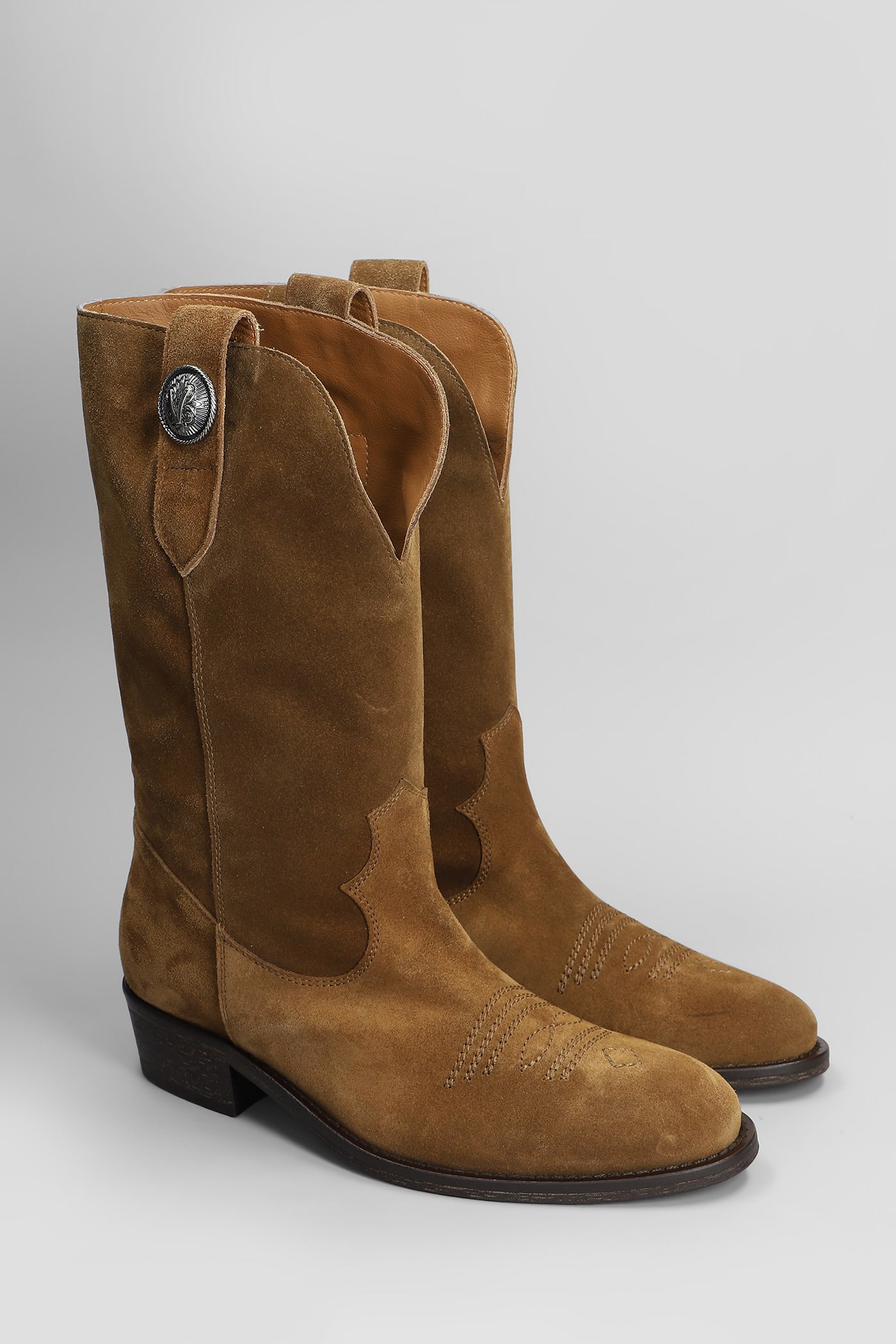 Shop Via Roma 15 Texan Ankle Boots In Leather Color Suede
