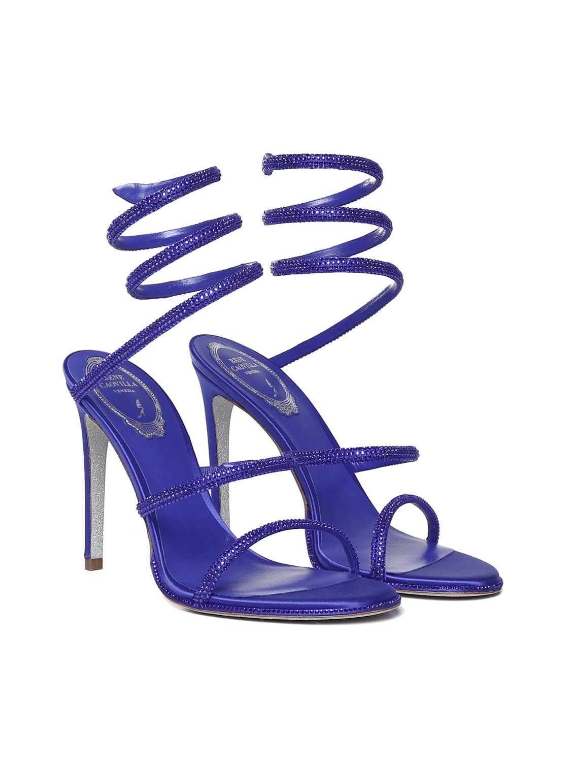 Shop René Caovilla Cleo Sandals In Calfskin In Bluette Satin