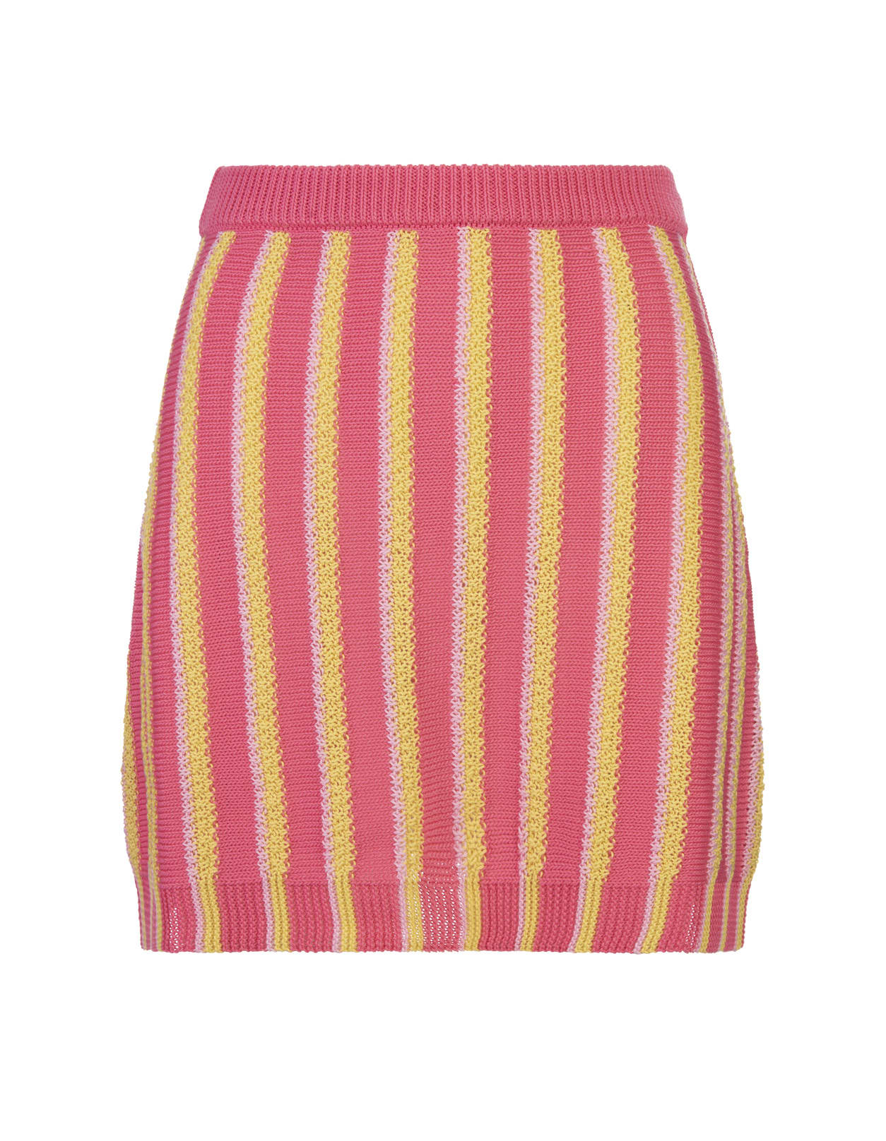 Pink, Yellow And White Striped Knitted Mini Skirt