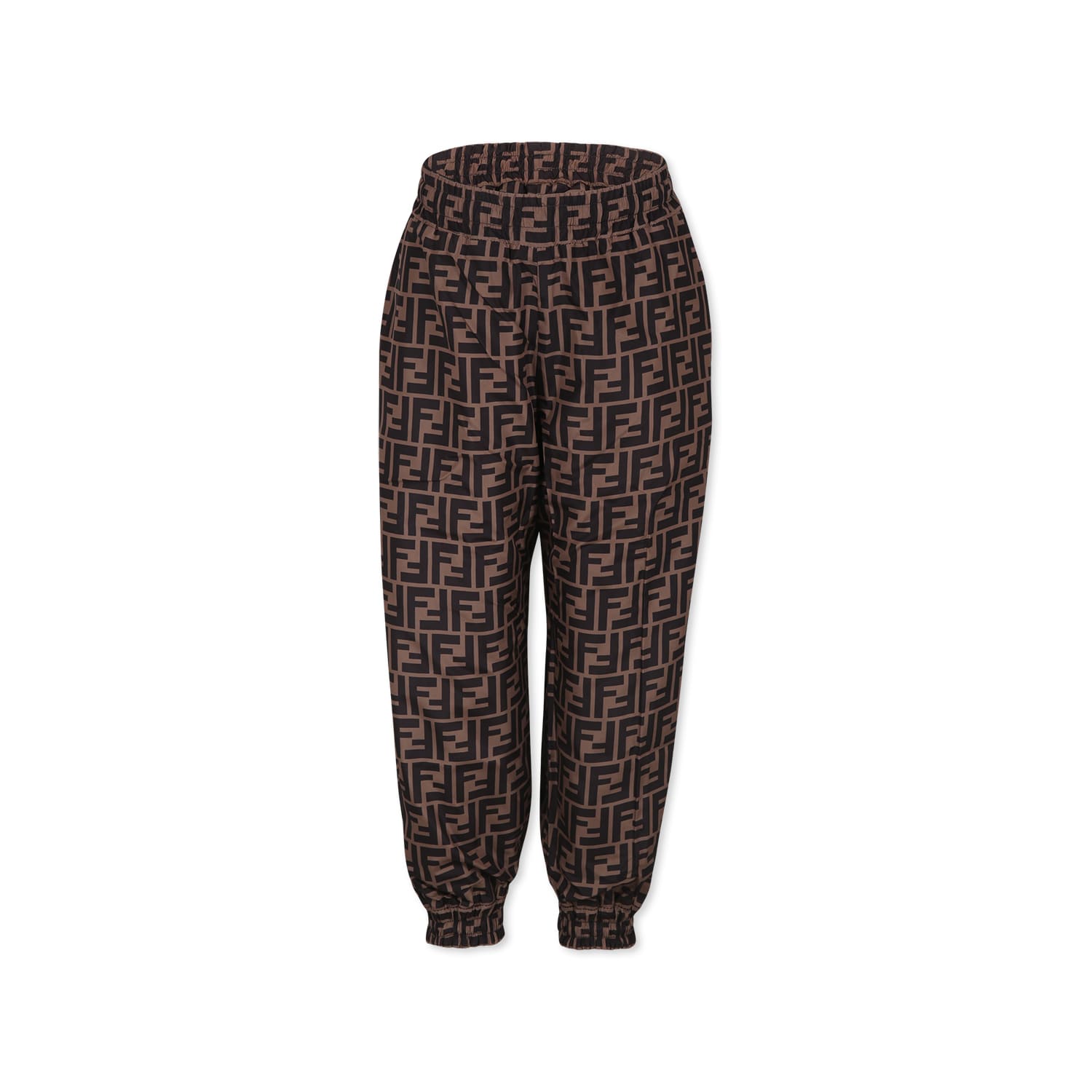 Shop Fendi Brown Reversible Trousers For Kids With Ff