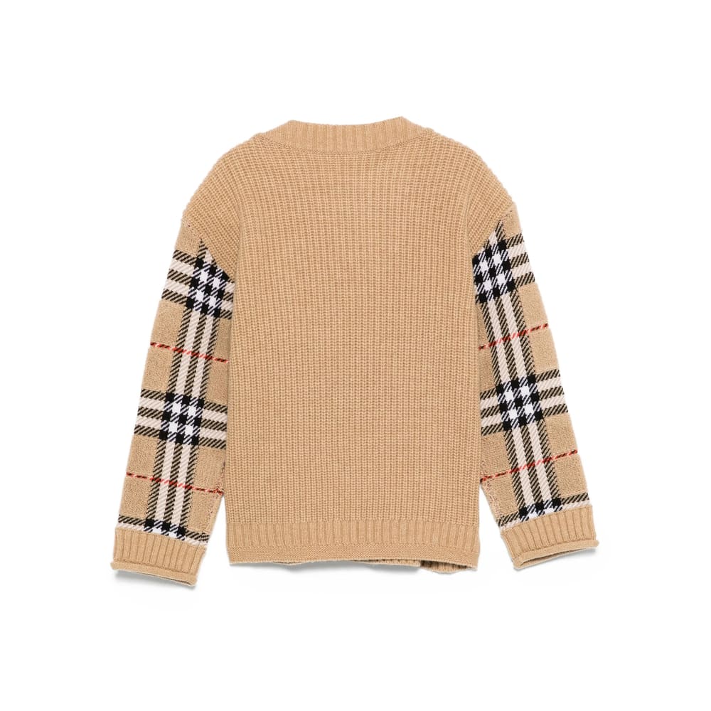 Burberry Kids Beige Signature Check Pattern Long Sleeves Crew Neck Wool Knitted In Brown