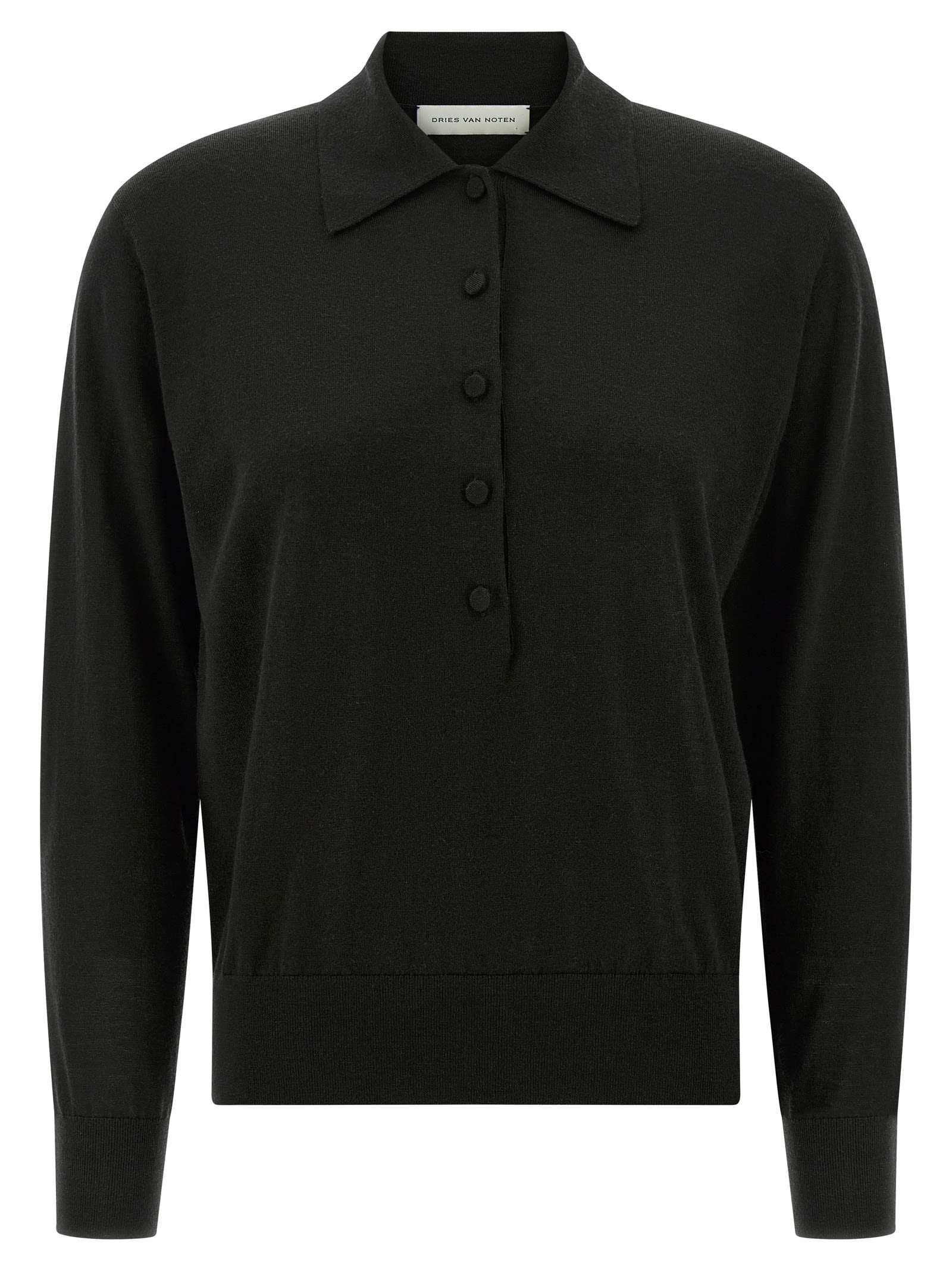 Dries Van Noten Long-sleeved Polo Sweater In Black