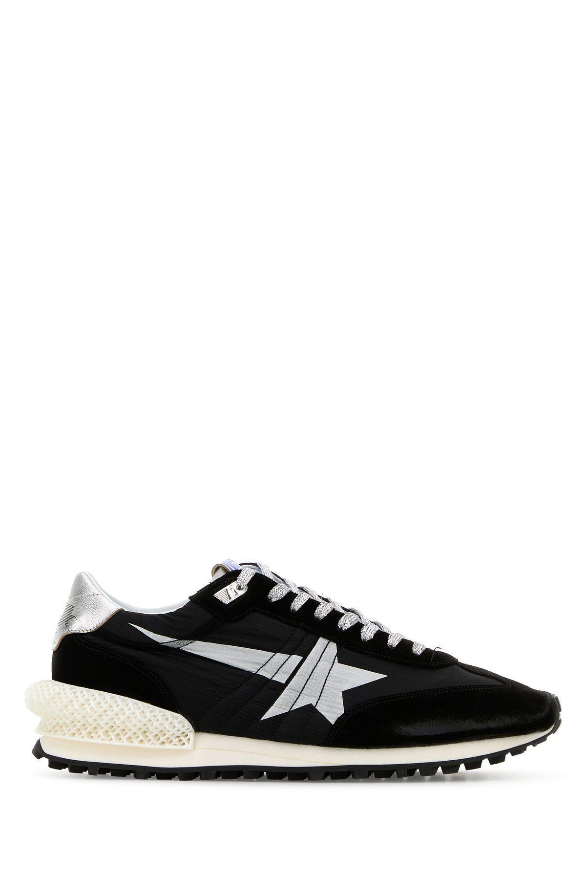 Shop Golden Goose Black Fabric And Suede Running Marathon Sneakers In Black/silver/ice