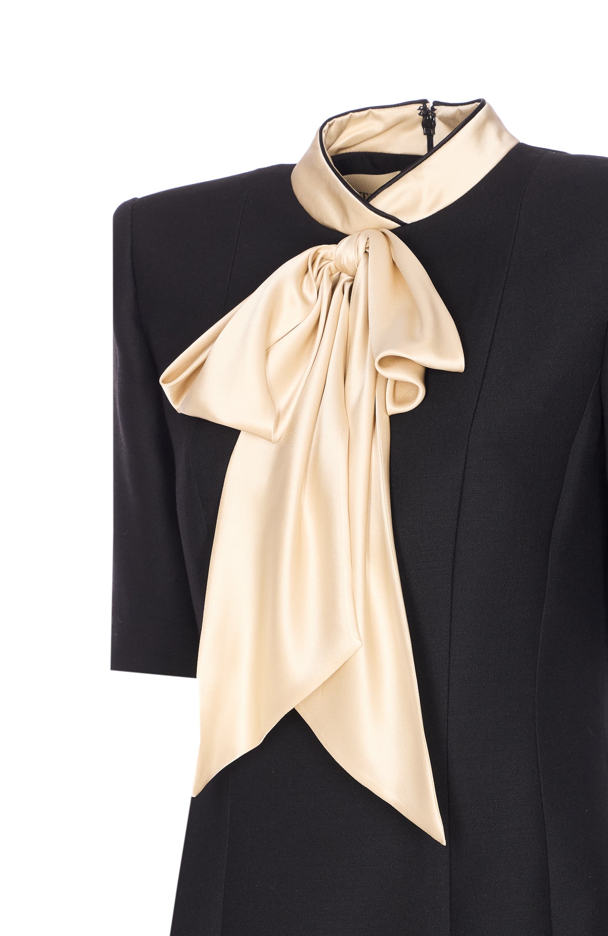 Valentino Womens Nero Champagne Bow-embellishment Short-sleeves Wool And Silk Mini Dress In Black
