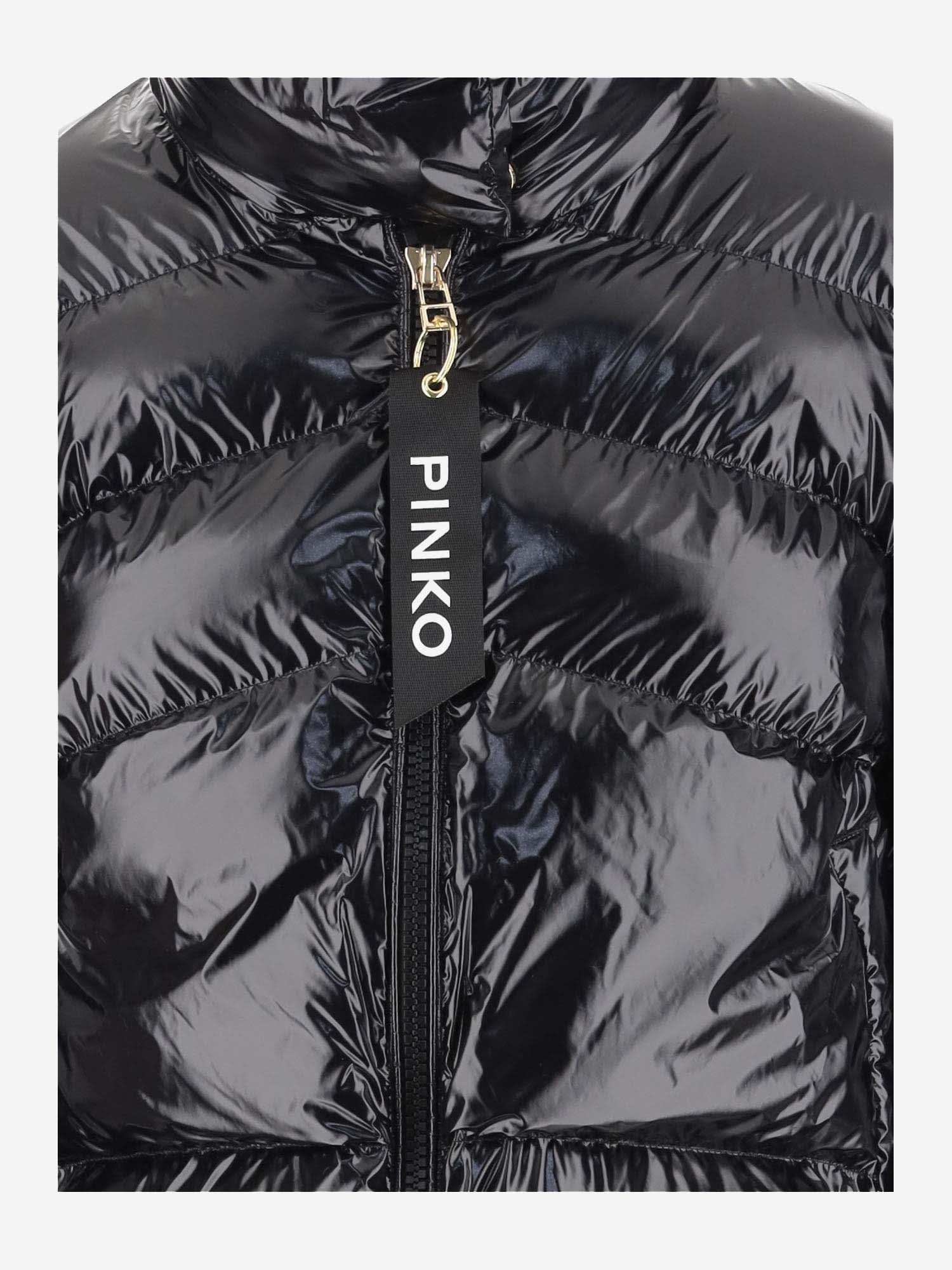 Shop Pinko High Shine Down Jacket In Black