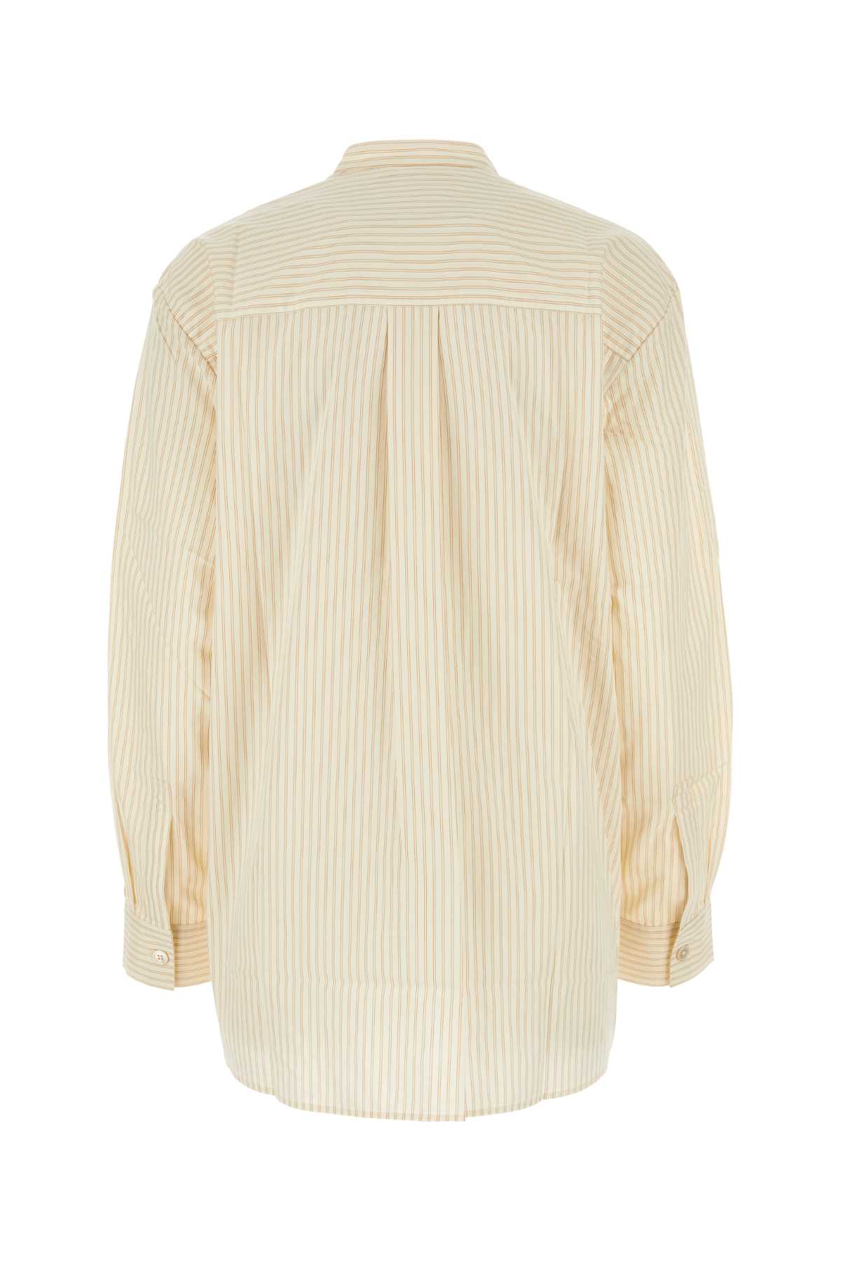 Tekla Embroidered Cotton Pyjama Shirt In Wheatstripes