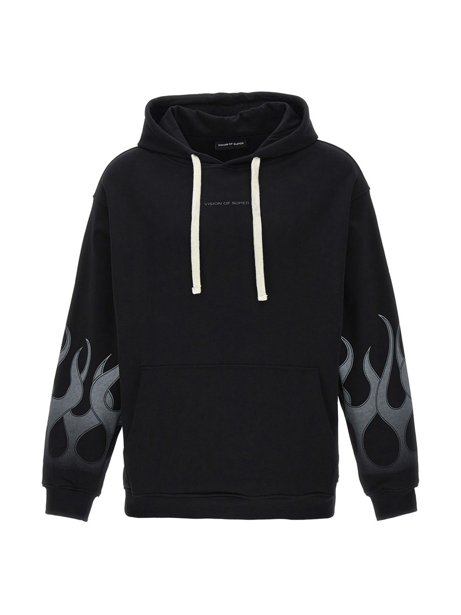 Vision Of Super Negative White Flames Hoodie In Black