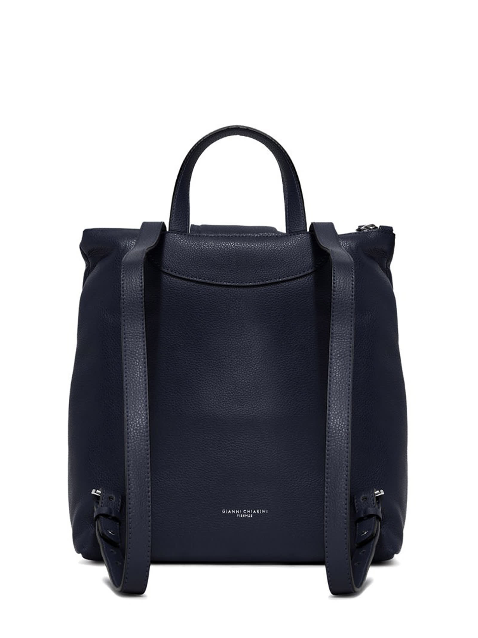 Shop Gianni Chiarini Giada Leather Backpack With Front Zip In Navy