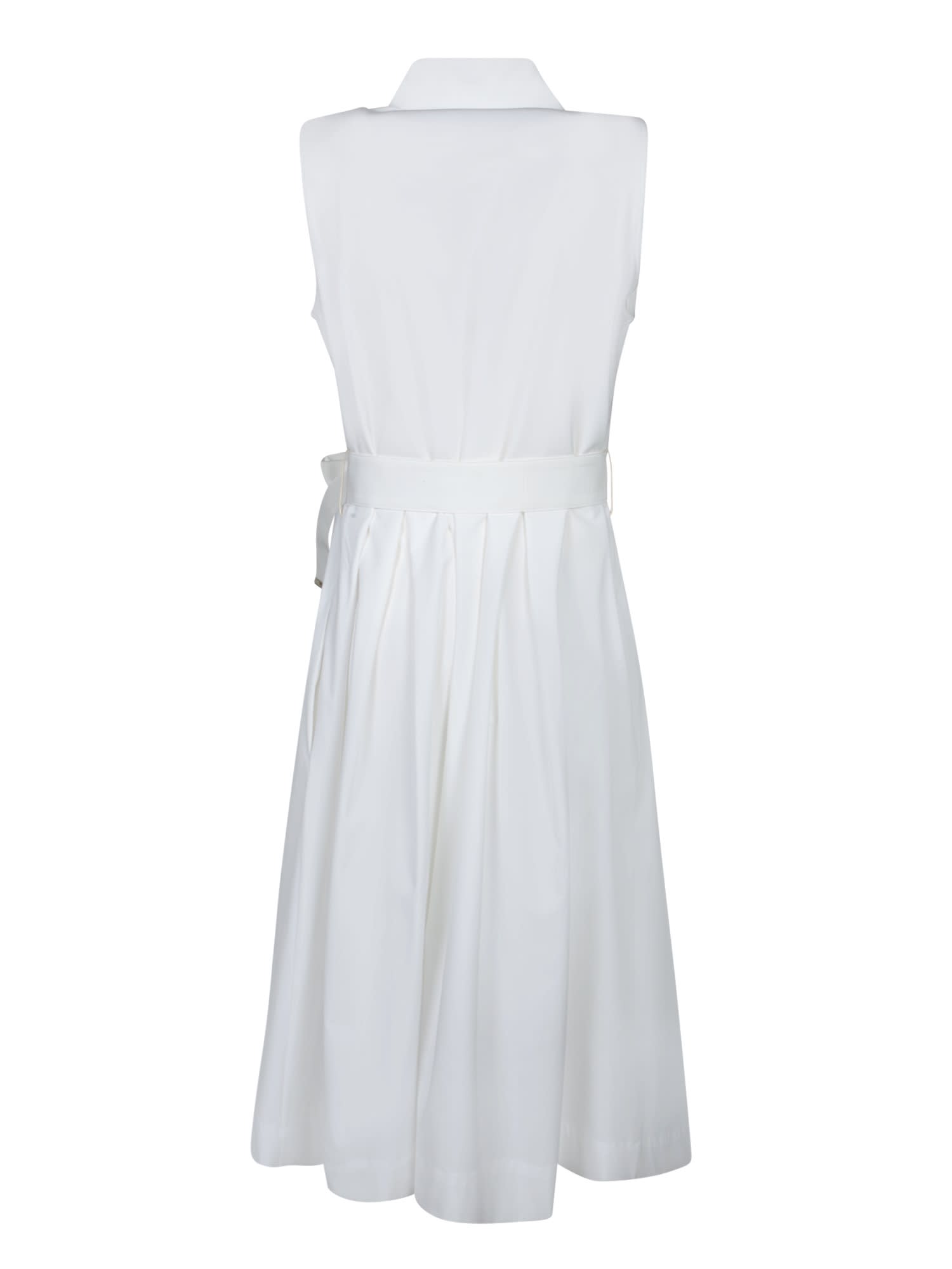 Herno White Sleeveless Dress With Classic Collar And Adjustable Belt In Tech Fabric Stretch Woman