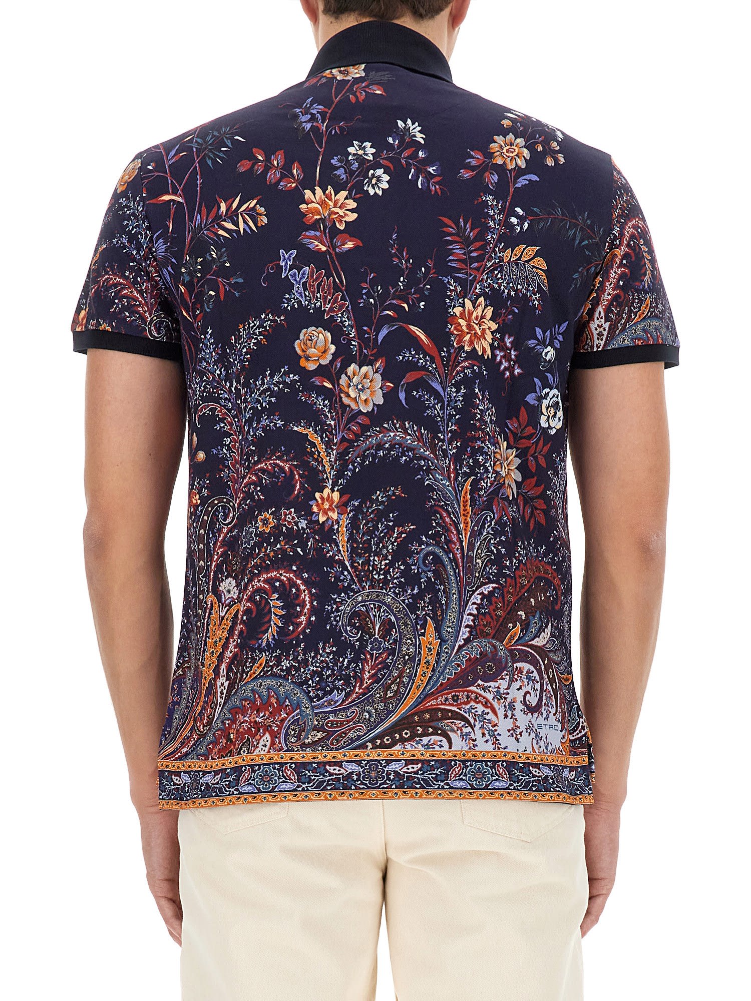 Shop Etro Polo Shirt With Floral Paisley Print In Blu