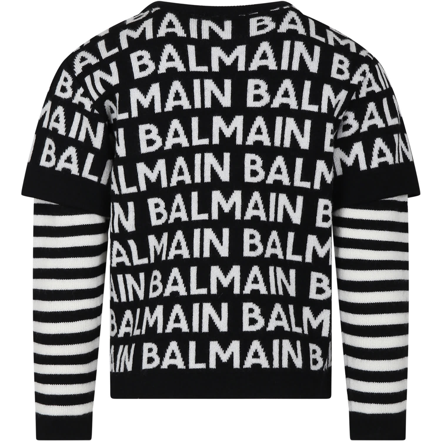 Balmain Boys Black Wool Knit Logo Jumper In Black