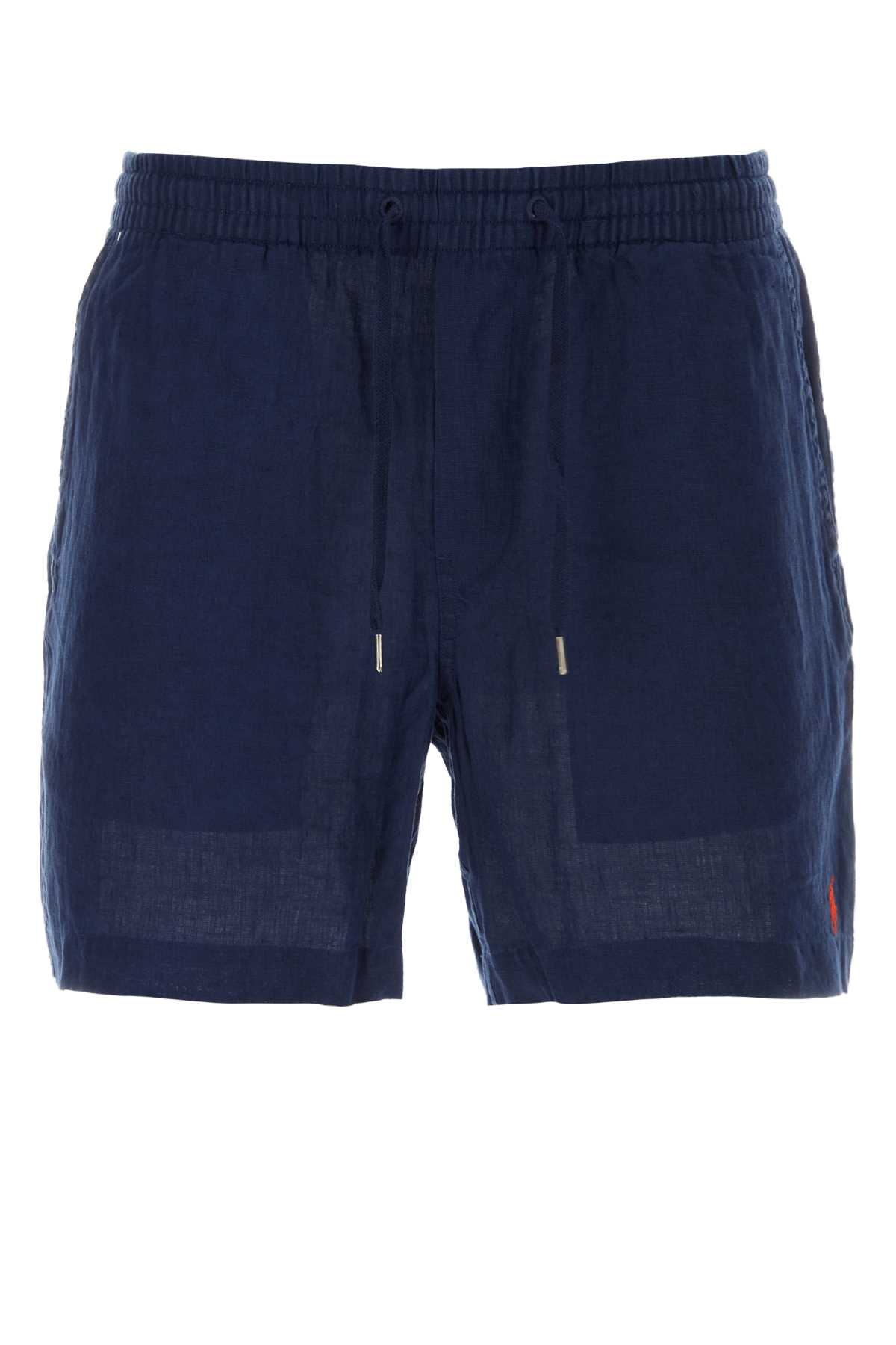 Navy Blue Linen Bermuda Shorts