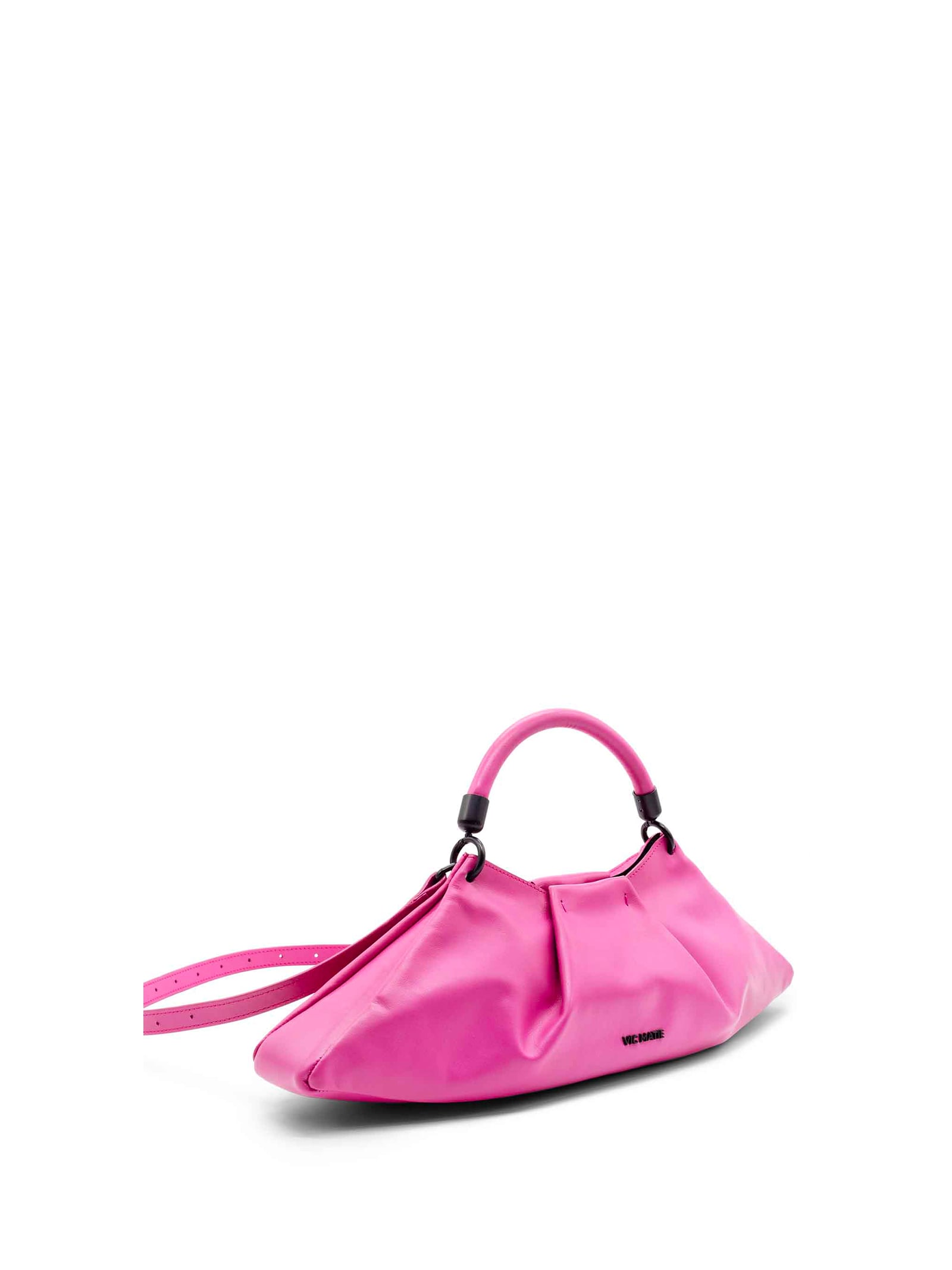 Shop Vic Matie Fuchsia Leather Clutch Bag With Shoulder Strap