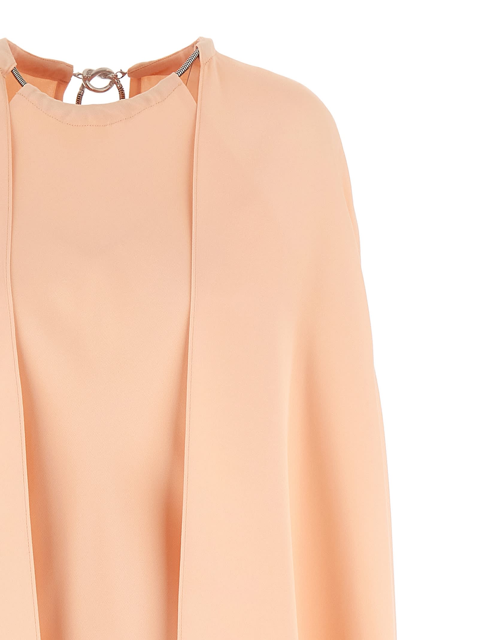 Max Mara Managua Silk Long Dress With Silk Cape And Metal Detail In Pink
