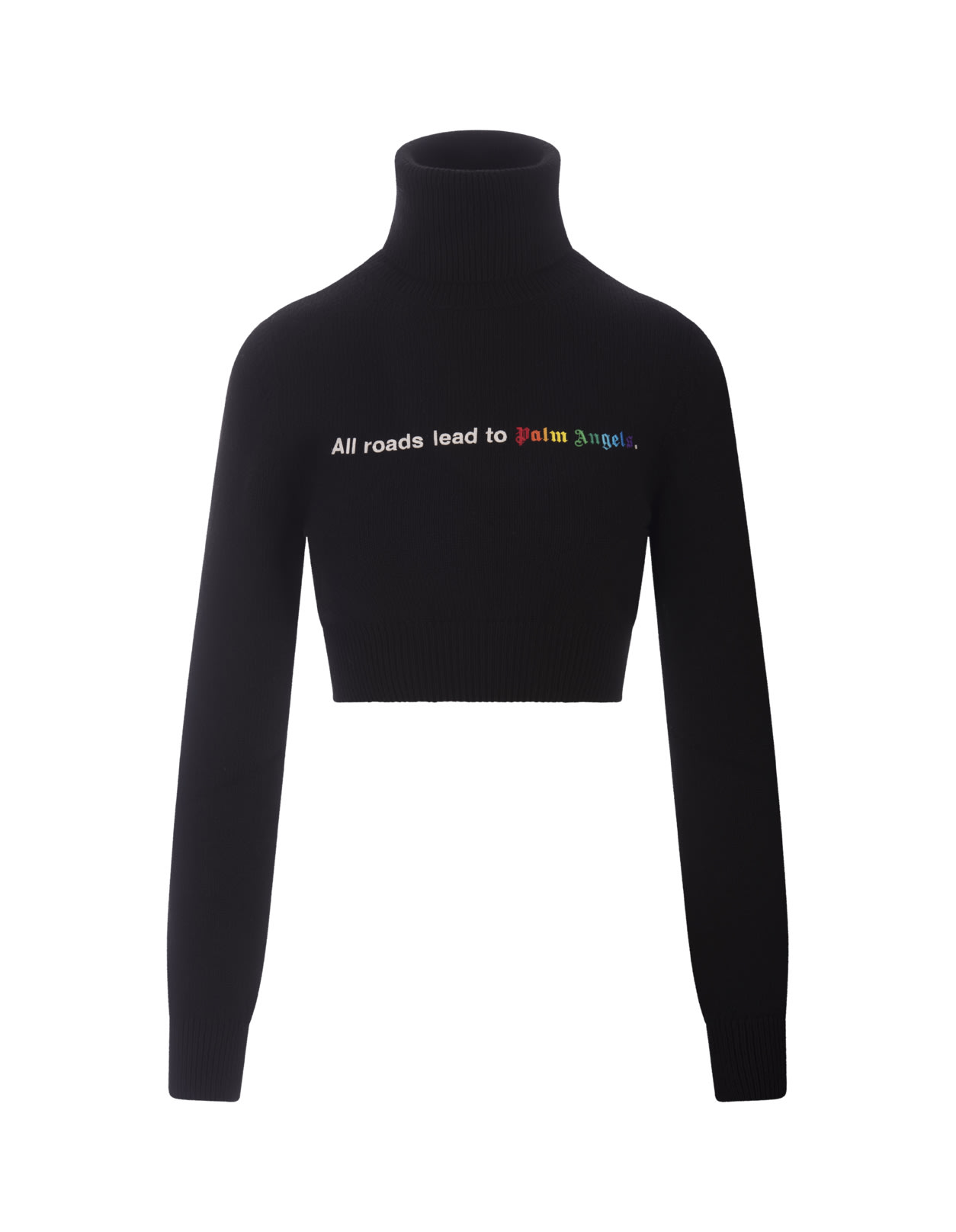 Shop Palm Angels Black All Roads Crop Turtleneck