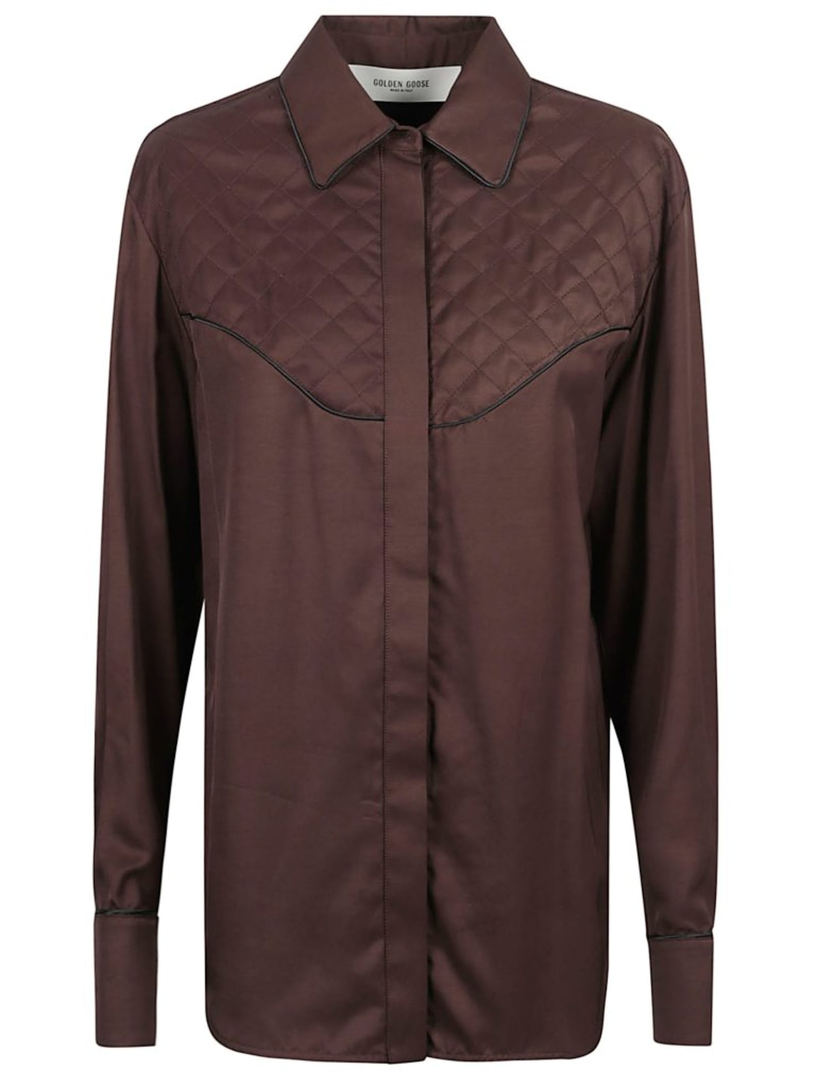 Golden Goose Viscose Shirt With Quilted Details In Brown