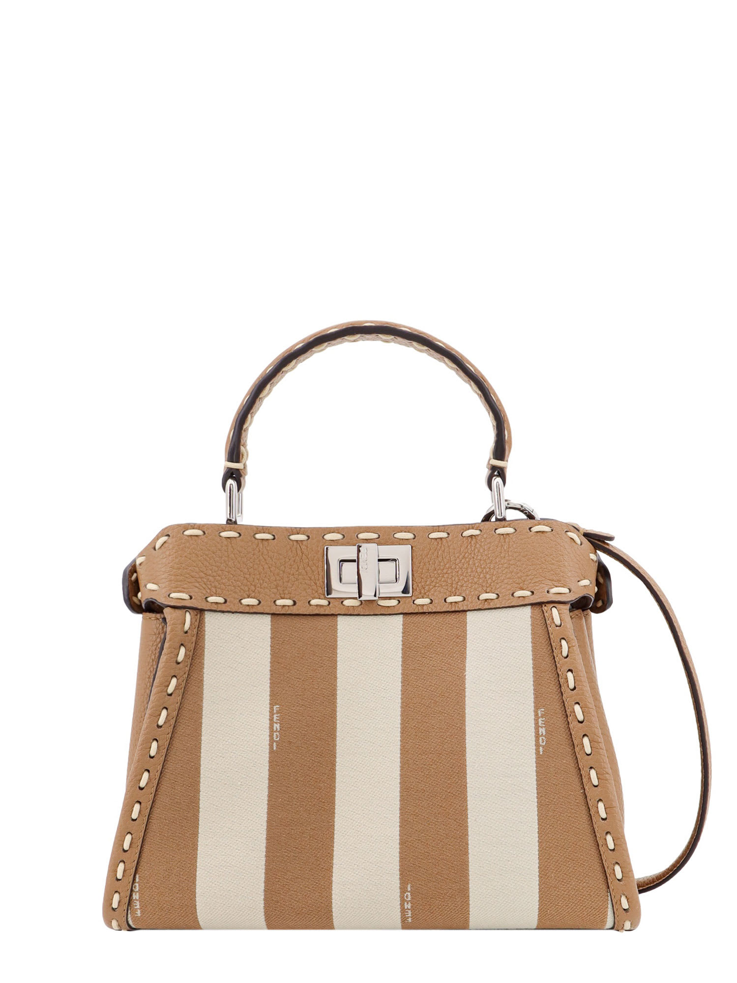 Shop Fendi Peekaboo Mini Handbag In Beige