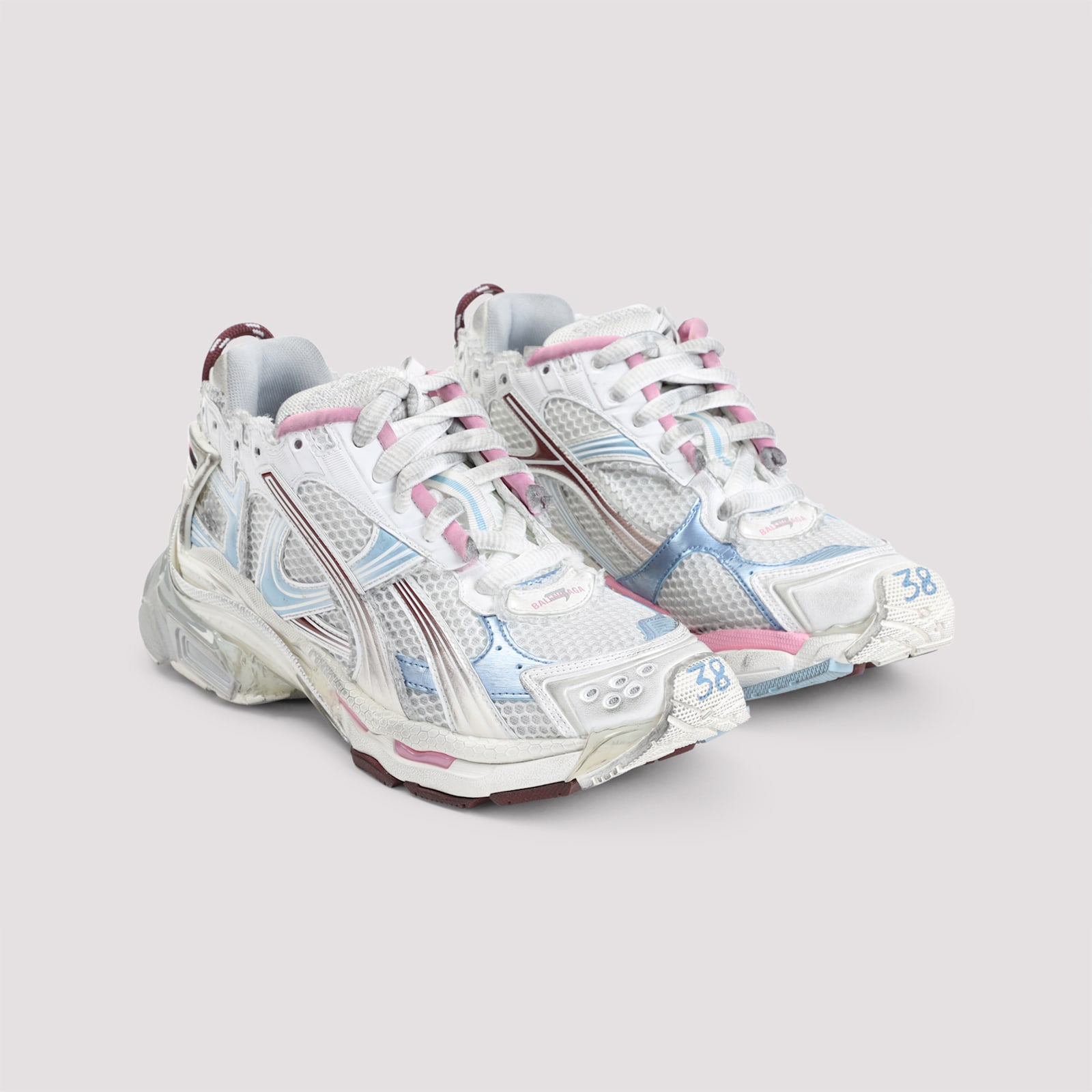 Balenciaga Sneaker Runner White Blue Pink Brown In White