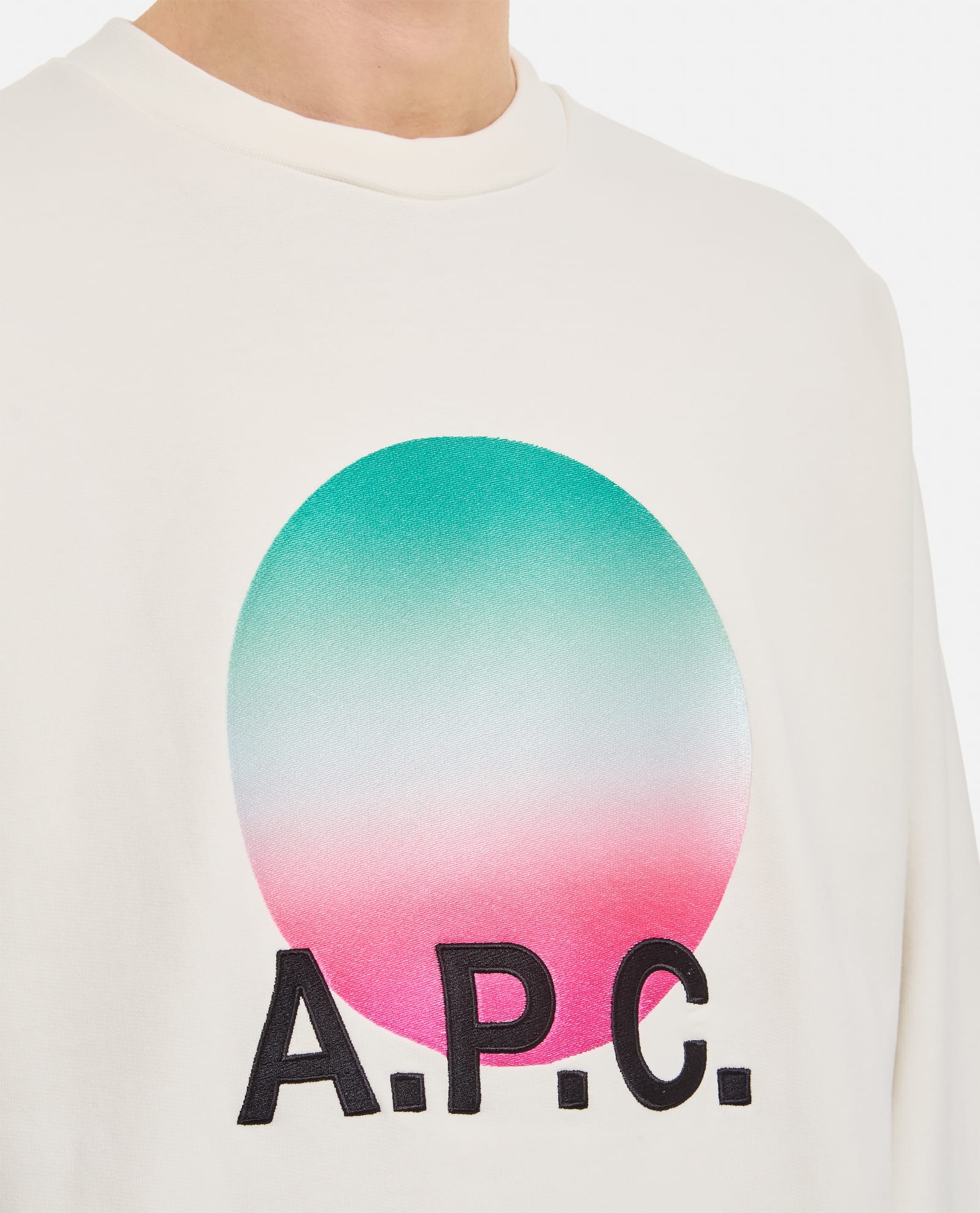 Apc White Crewneck Sweatshirt With Logo And Faded Circle Print For Men In White