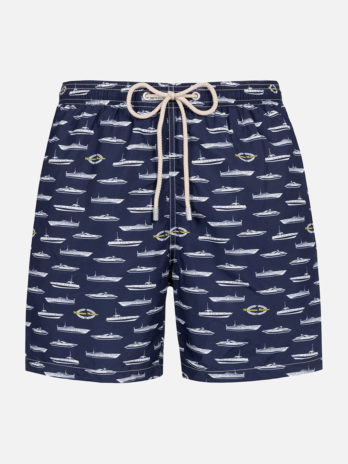 Mc2 Saint Barth Man Lightweight Fabric Swim-shorts Lighting With Magnum Marine Print Magnum Marine Special Edition In Blue
