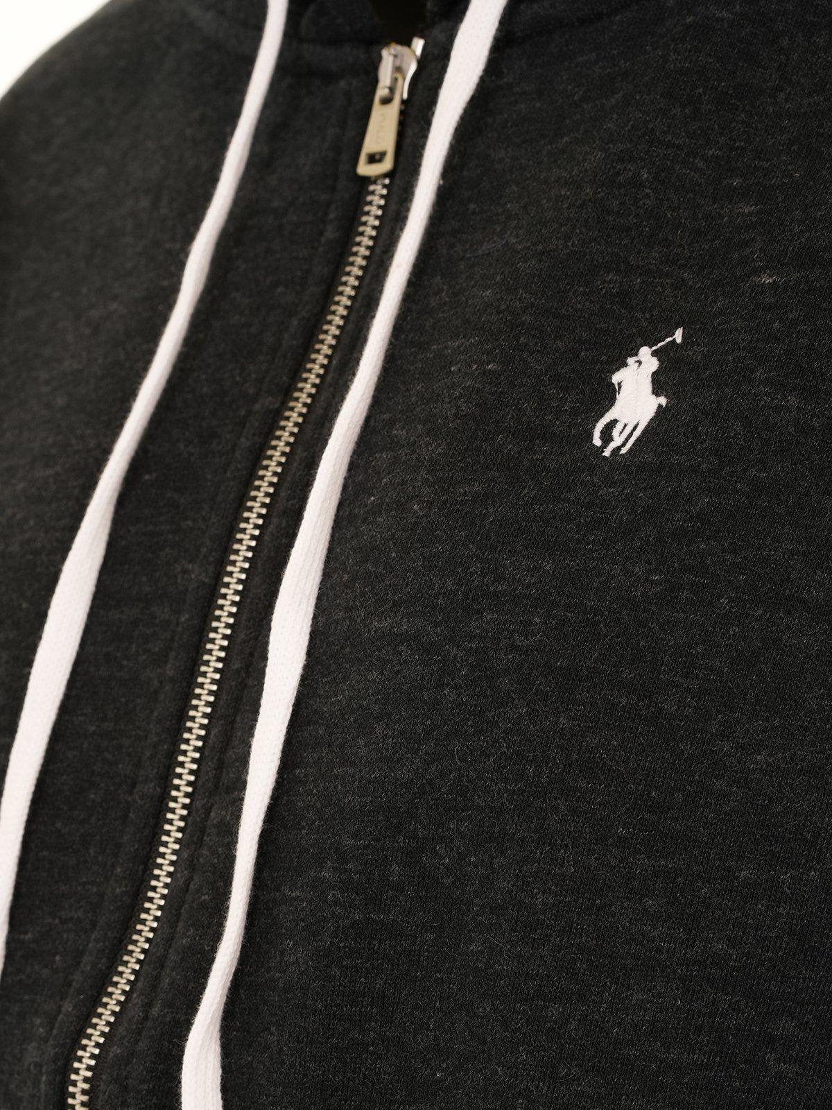 Shop Polo Ralph Lauren Logo Embroidered Zipped Hoodie  In Black