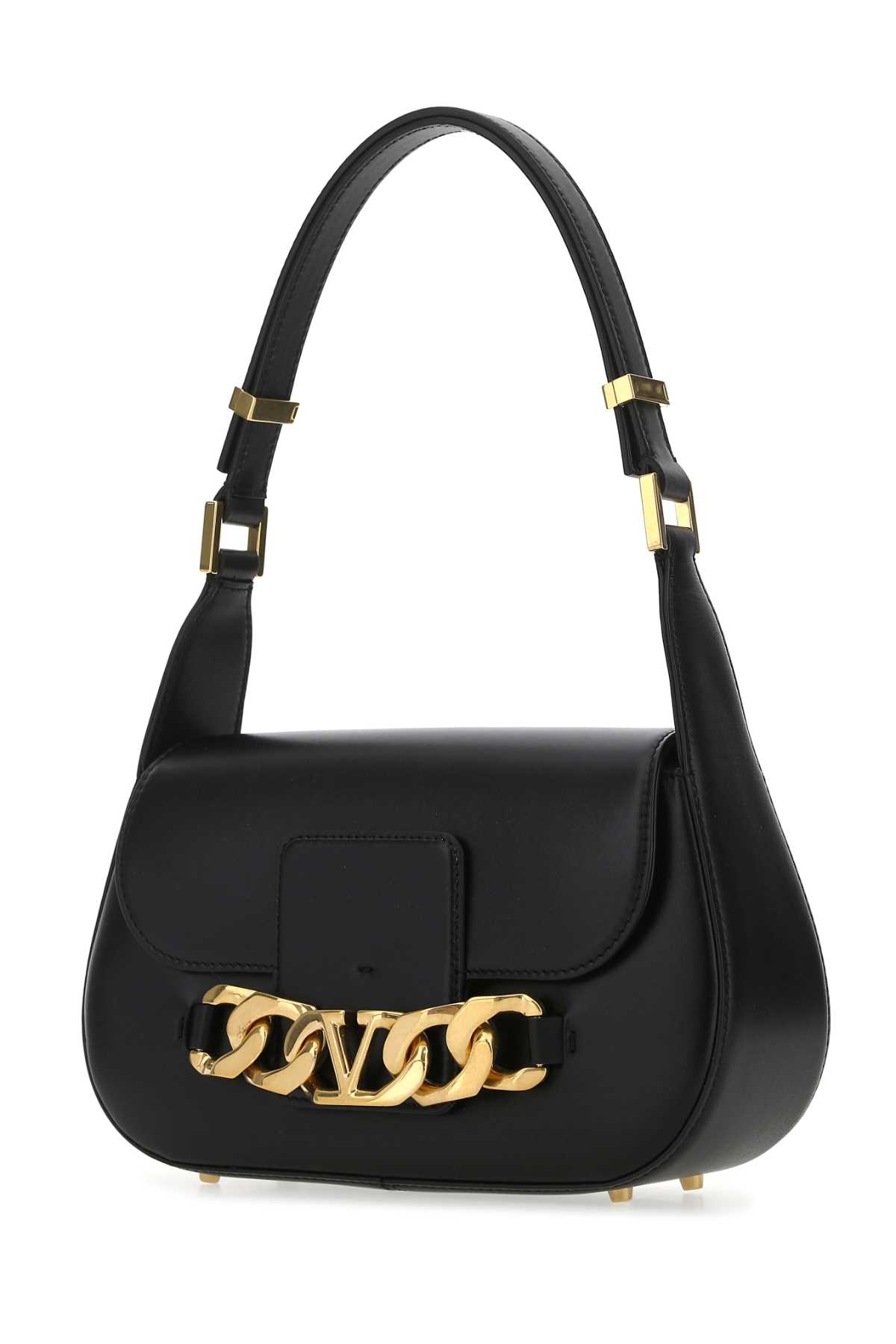 Shop Valentino Black Leather Vlogo Chain Shoulder Bag In 0no