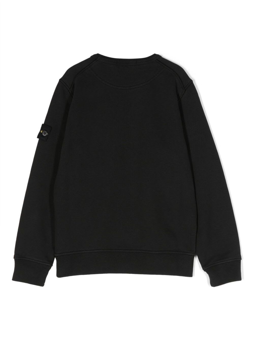 Shop Stone Island Junior Black Long-sleeved Crewneck Sweatshirt With Cuffs And Patch Logo In Cotton Boy